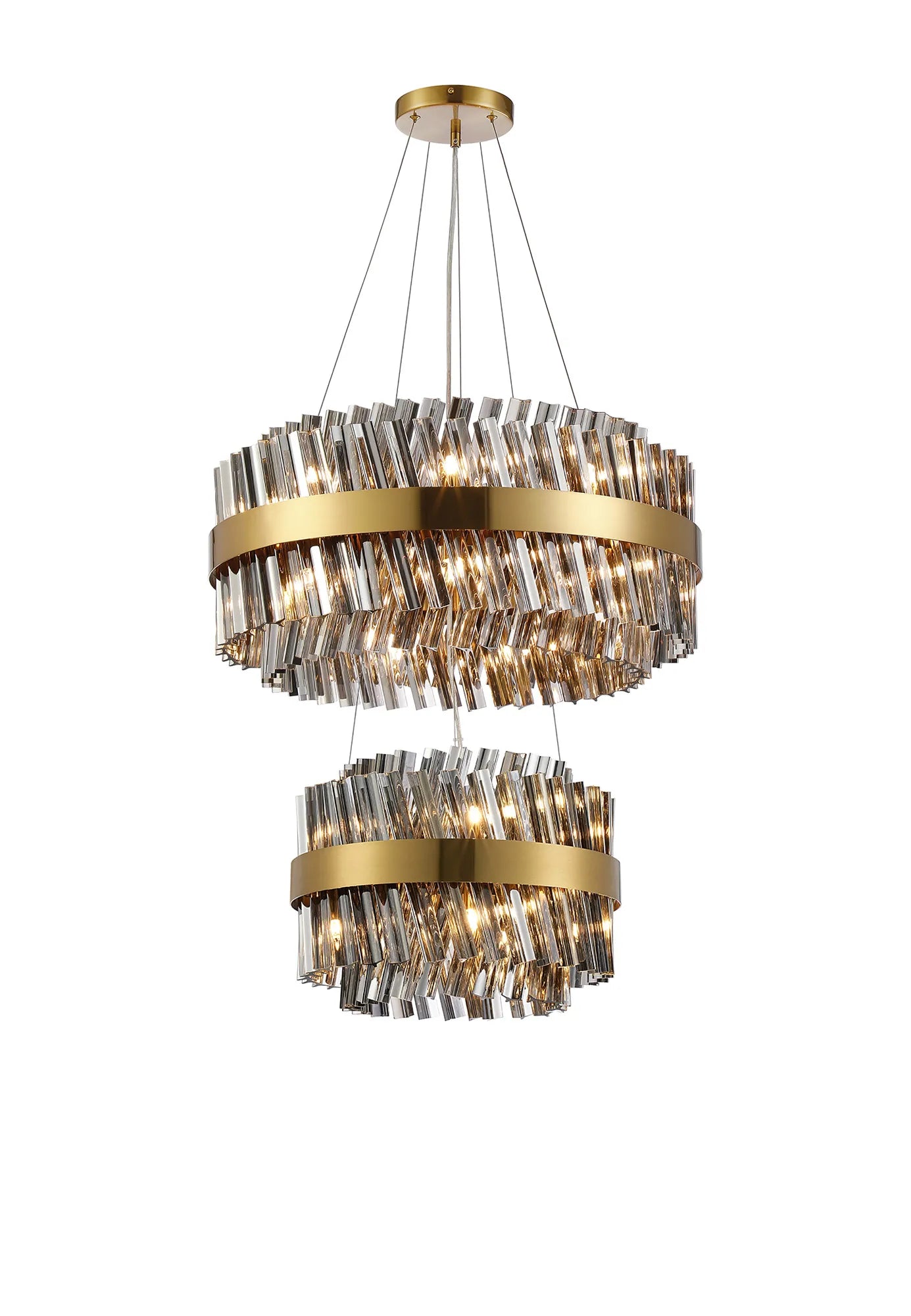 Farnley 2 Tier 60cm Pendant 18 Light - Brass & Smoke