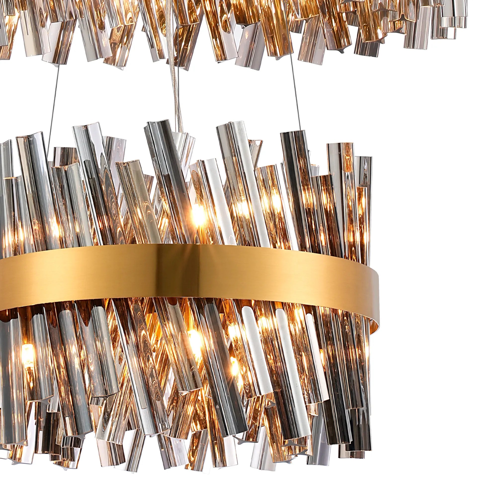 Farnley 2 Tier 60cm Pendant 18 Light - Brass & Smoke