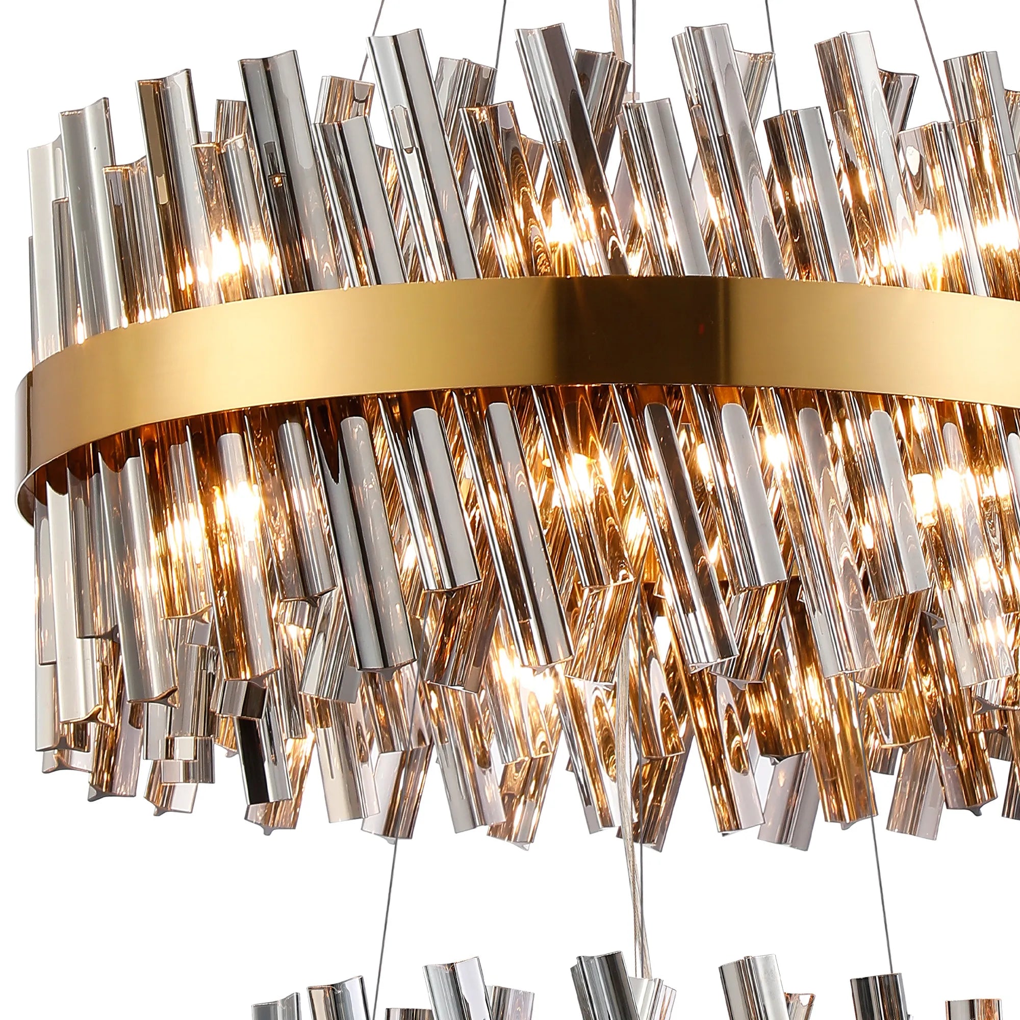 Farnley 2 Tier 60cm Pendant 18 Light - Brass & Smoke