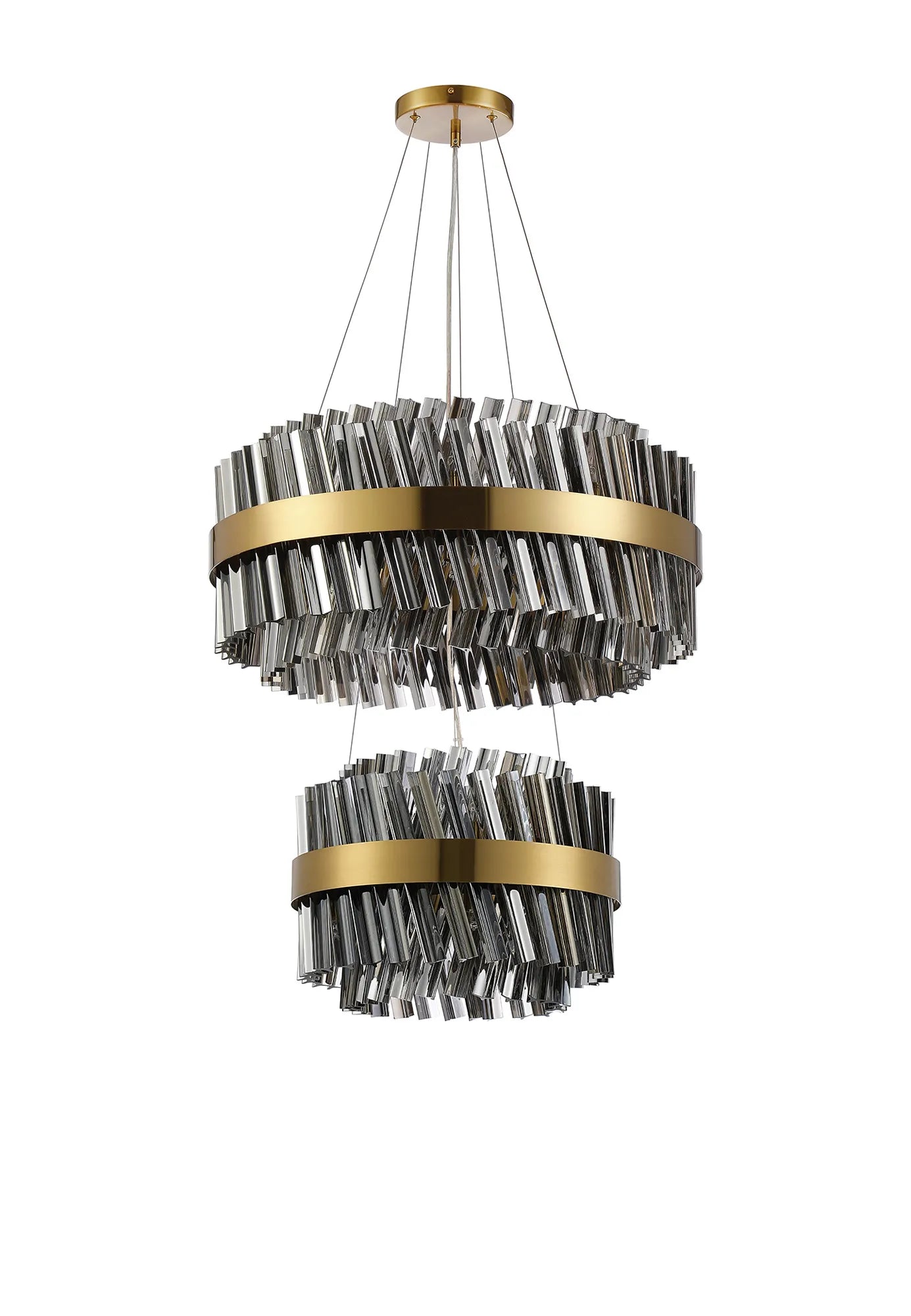 Farnley 2 Tier 60cm Pendant 18 Light - Brass & Smoke