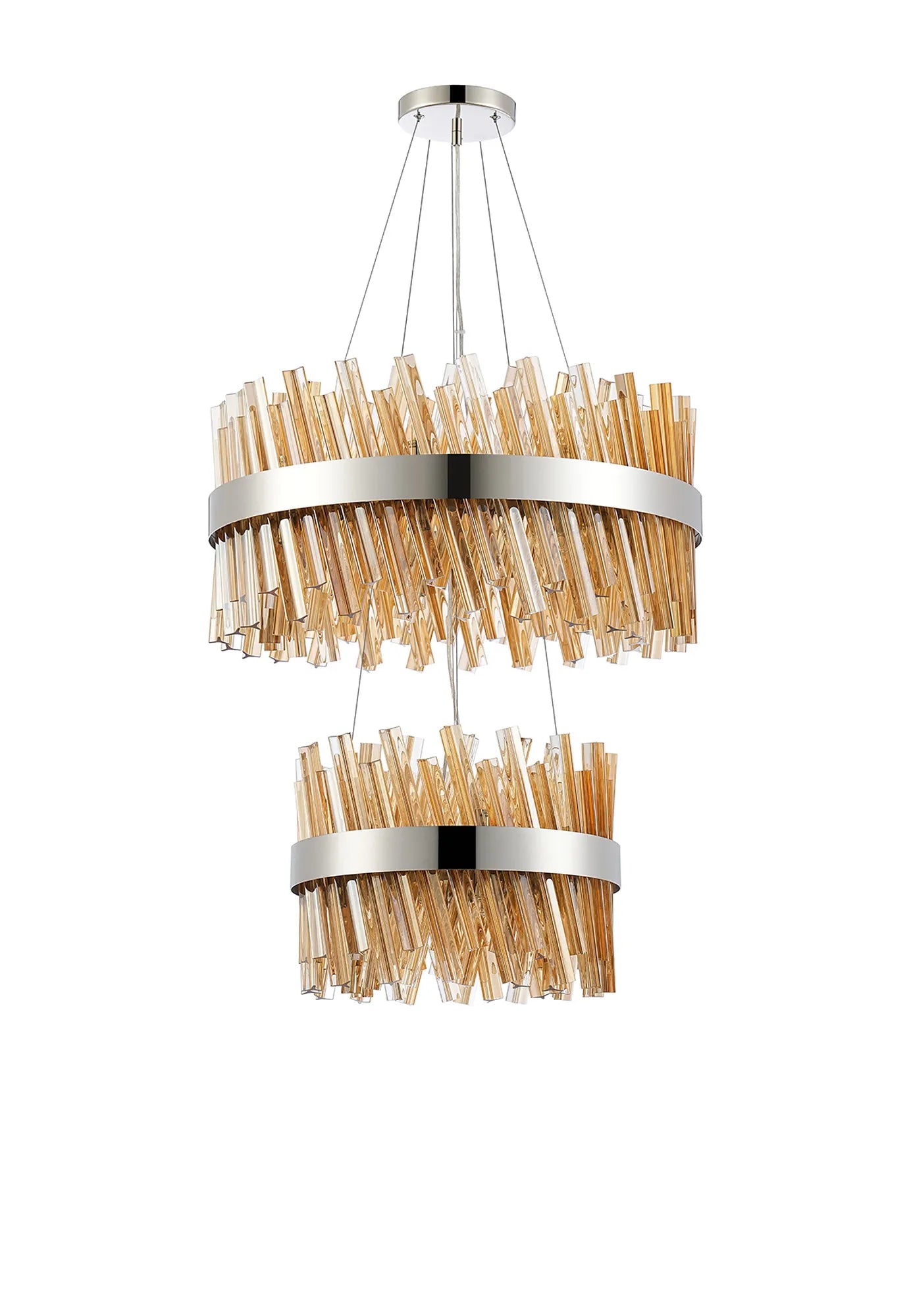 Farnley 2 Tier 60cm Pendant 18 Light - Polished Nickel & Amber