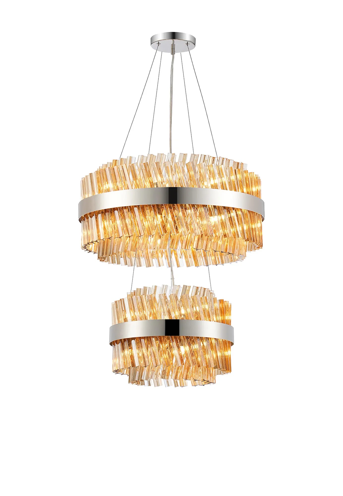Farnley 2 Tier 60cm Pendant 18 Light - Polished Nickel & Amber