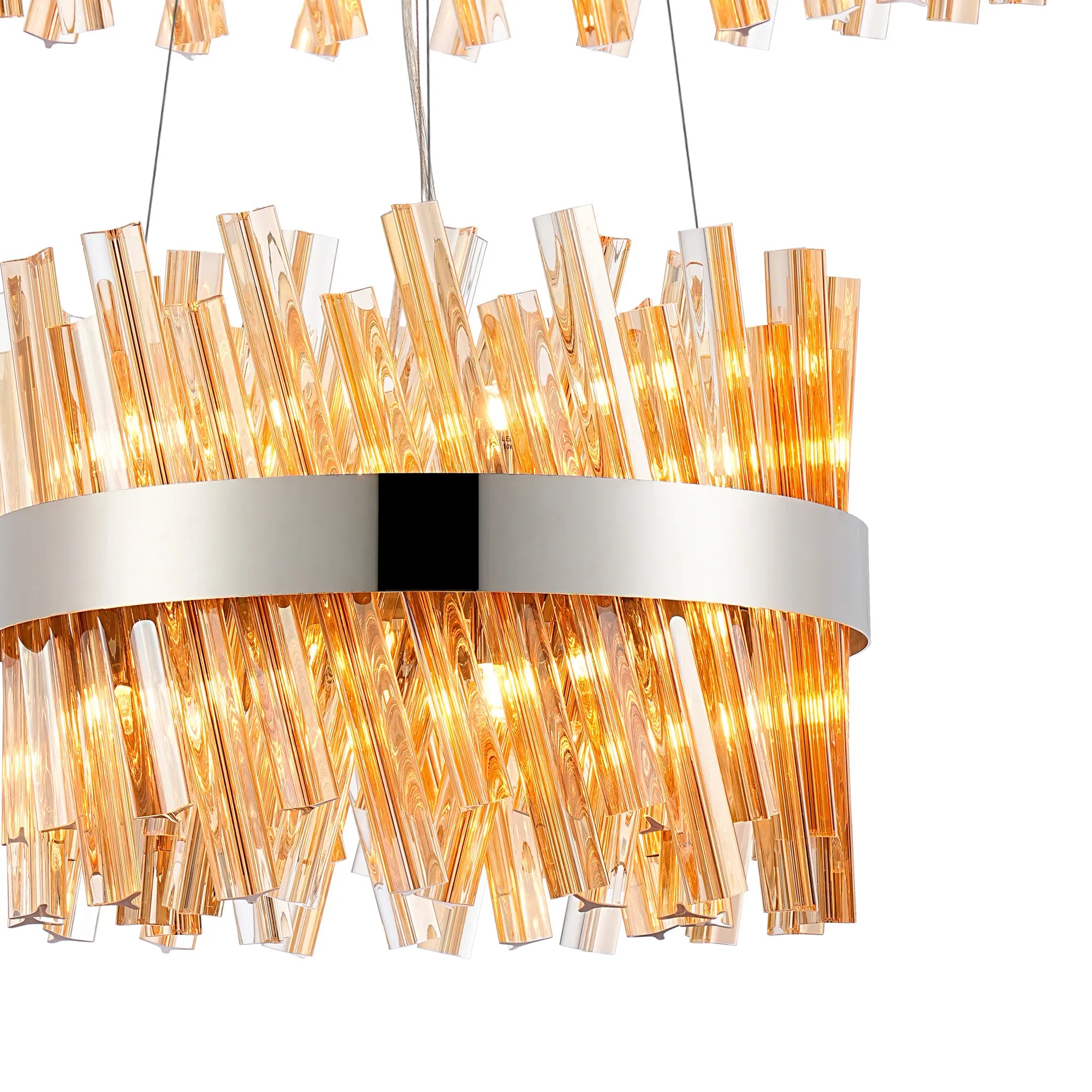 Farnley 2 Tier 60cm Pendant 18 Light - Polished Nickel & Amber