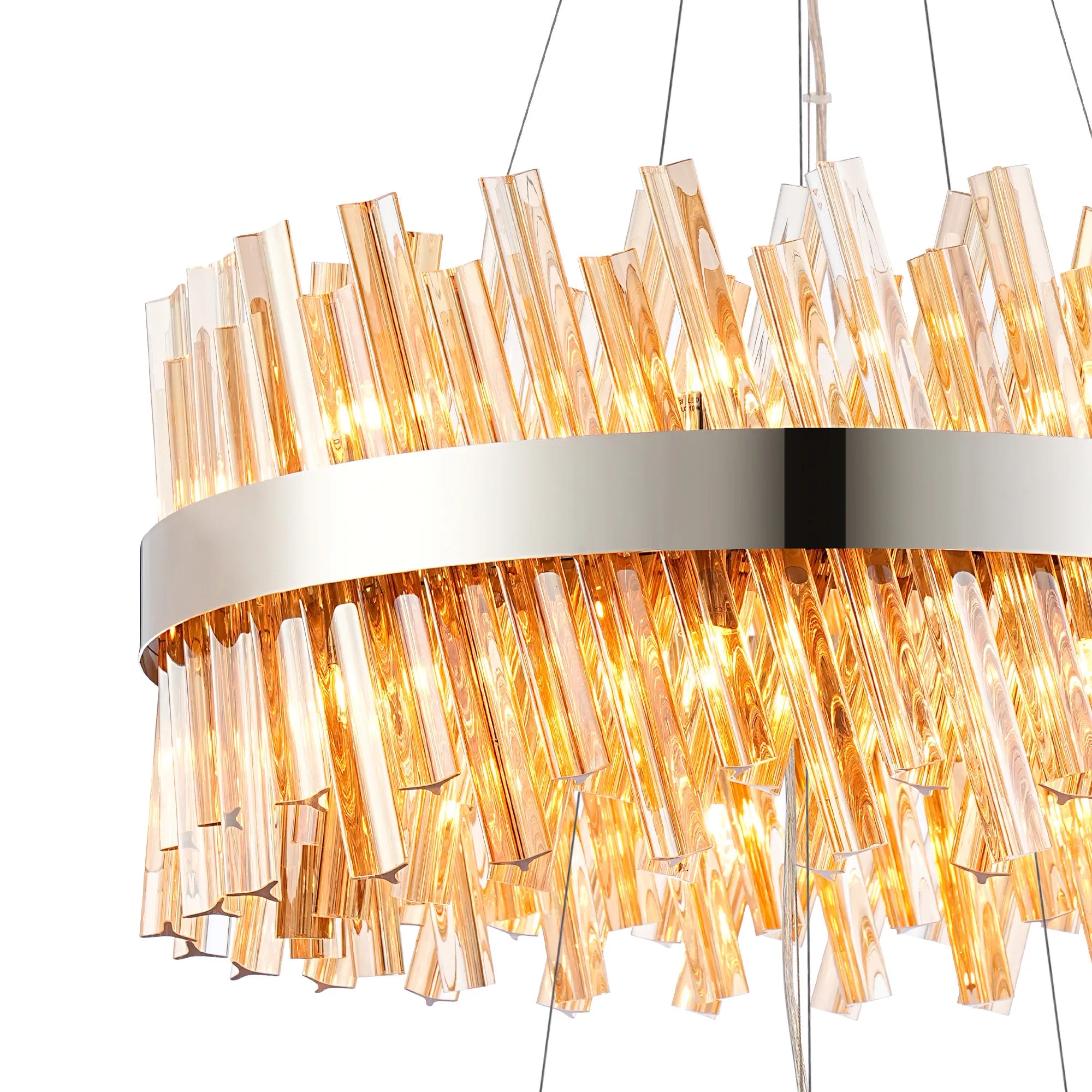 Farnley 2 Tier 60cm Pendant 18 Light - Polished Nickel & Amber