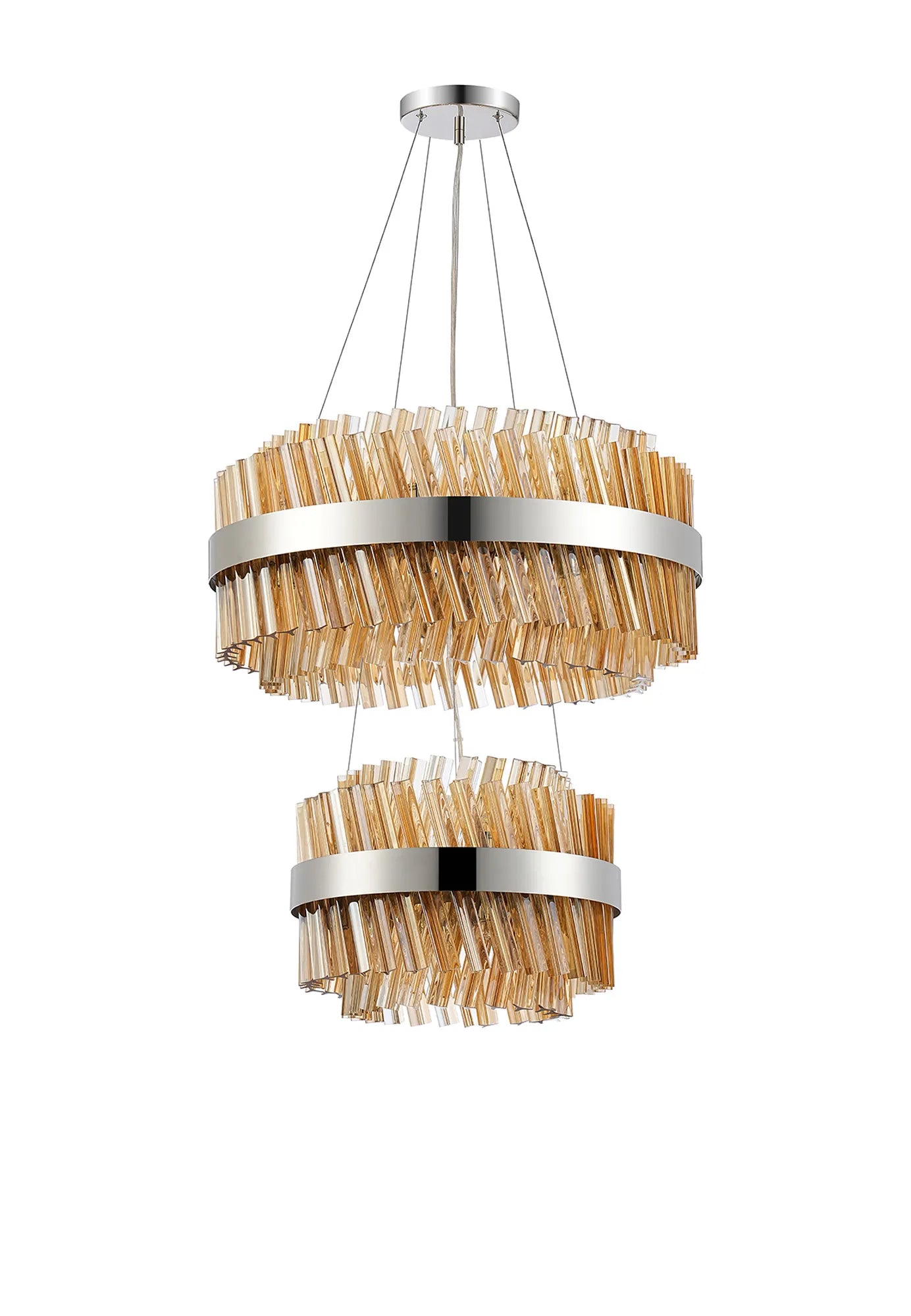 Farnley 2 Tier 60cm Pendant 18 Light - Polished Nickel & Amber