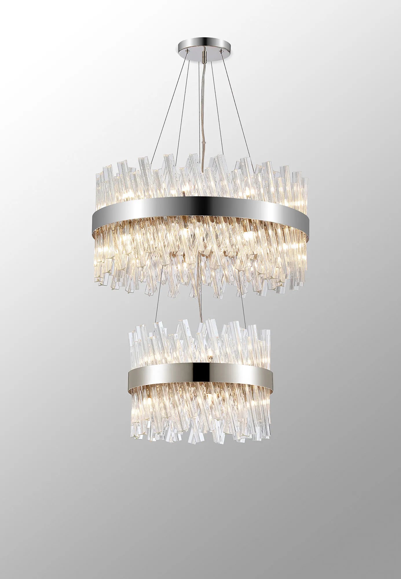 Farnley 2 Tier 60cm Pendant 18 Light - Polished Nickel & Clear