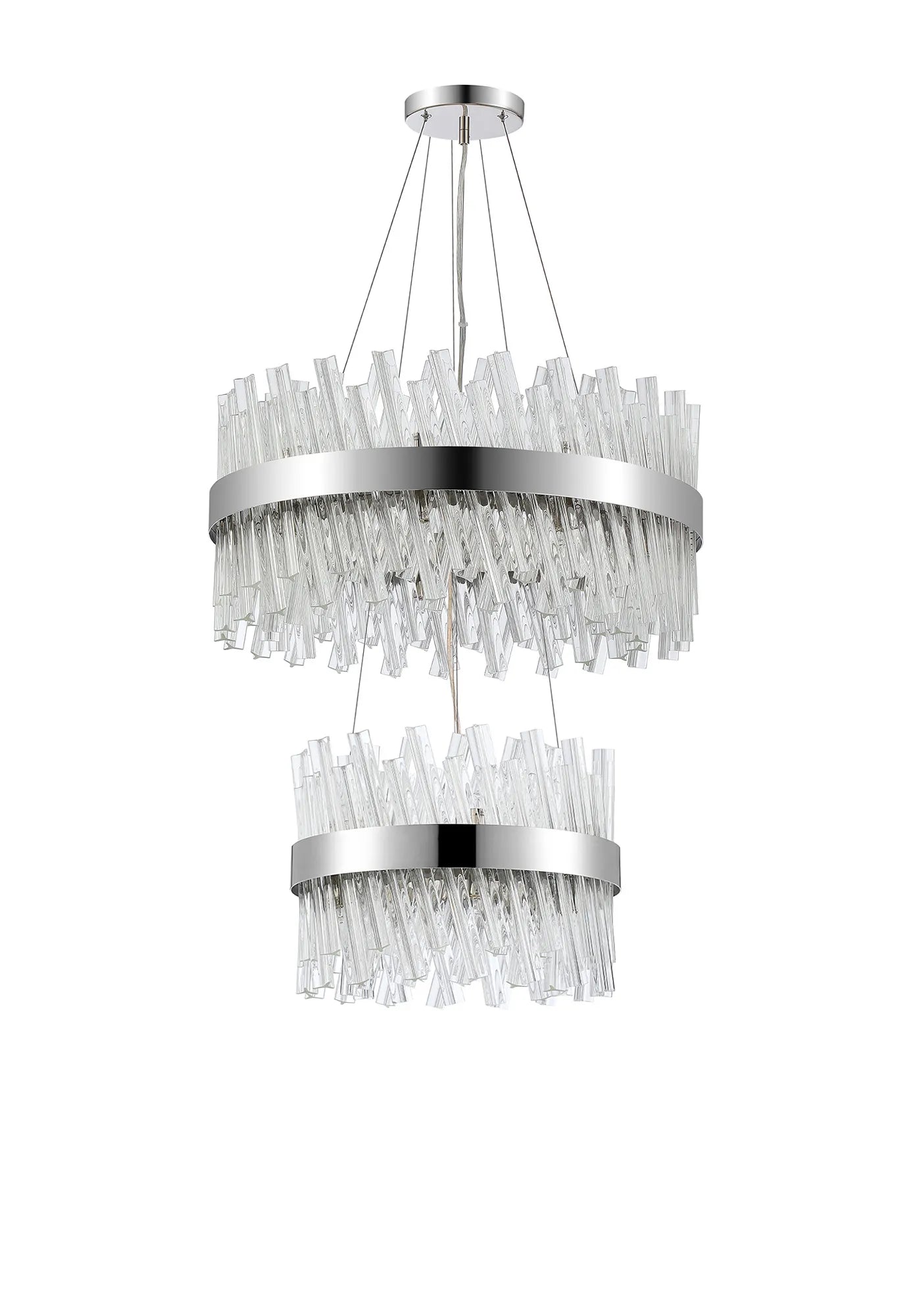 Farnley 2 Tier 60cm Pendant 18 Light - Polished Nickel & Clear