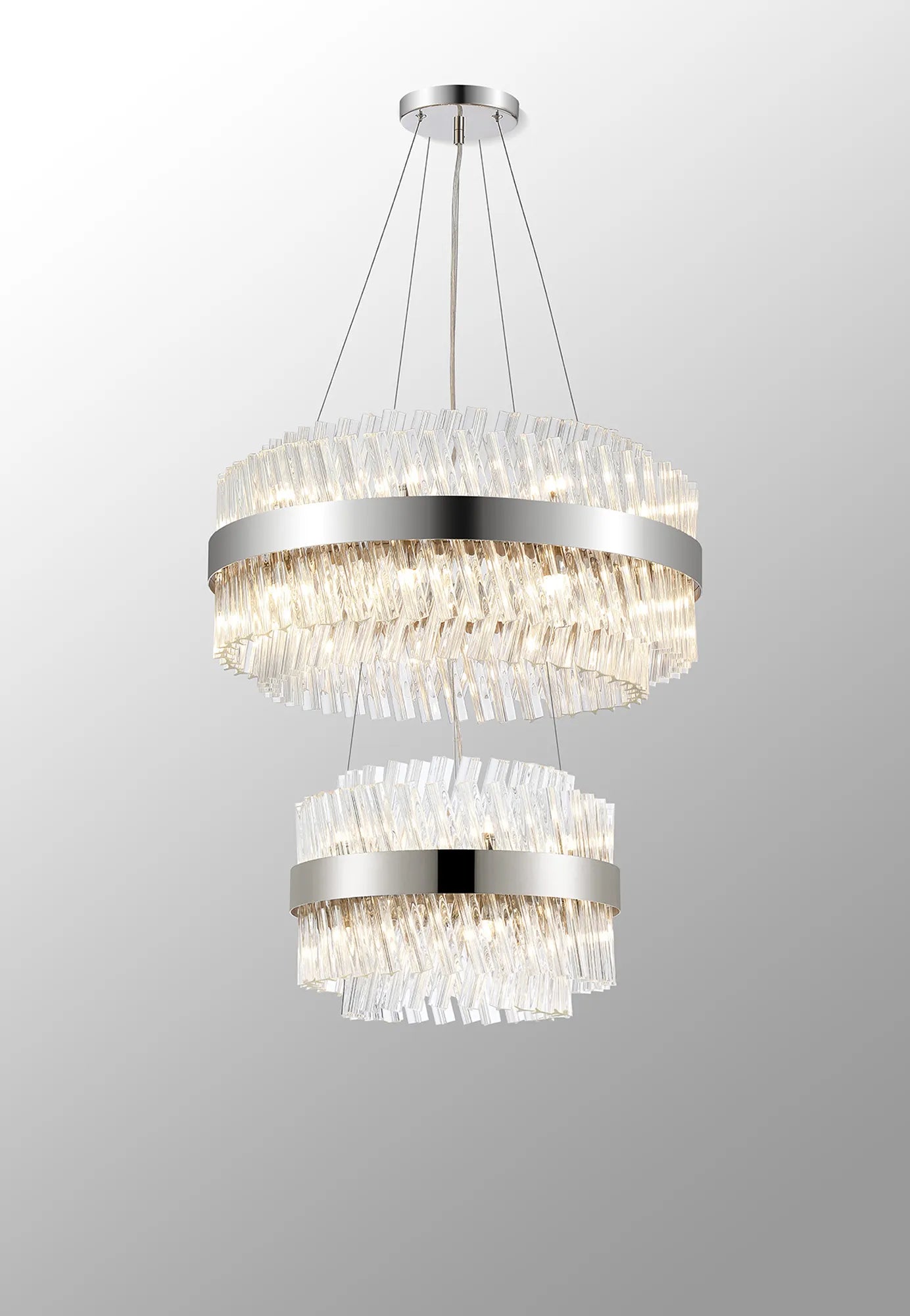 Farnley 2 Tier 60cm Pendant 18 Light - Polished Nickel & Clear