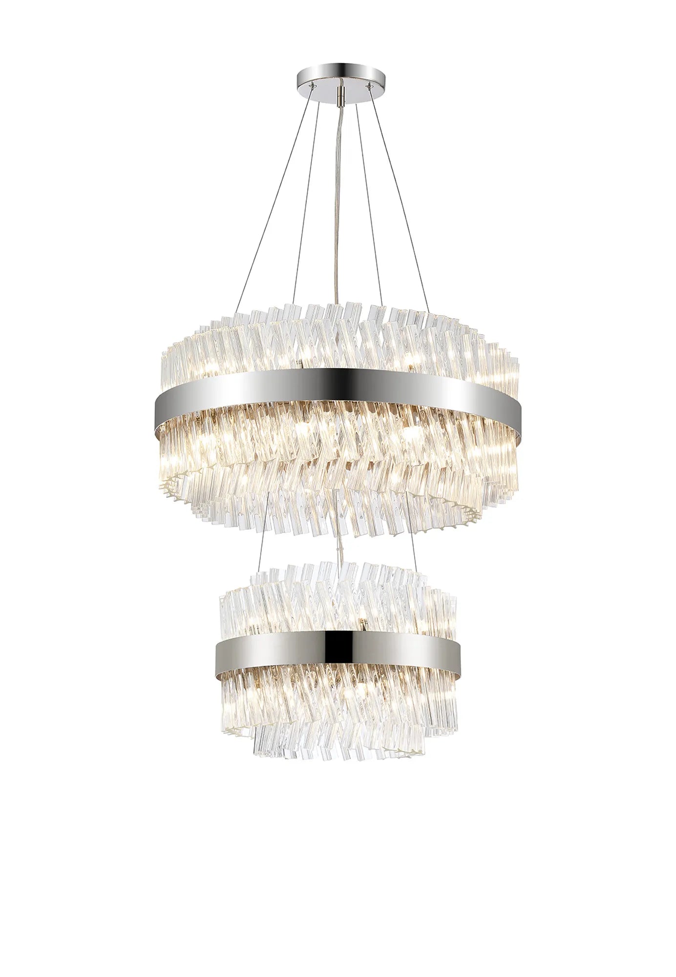 Farnley 2 Tier 60cm Pendant 18 Light - Polished Nickel & Clear
