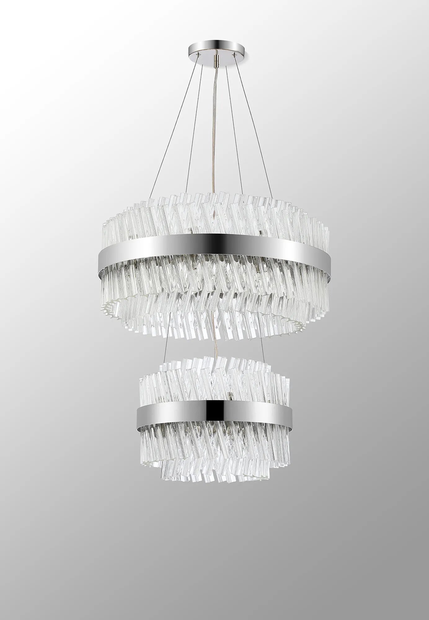 Farnley 2 Tier 60cm Pendant 18 Light - Polished Nickel & Clear