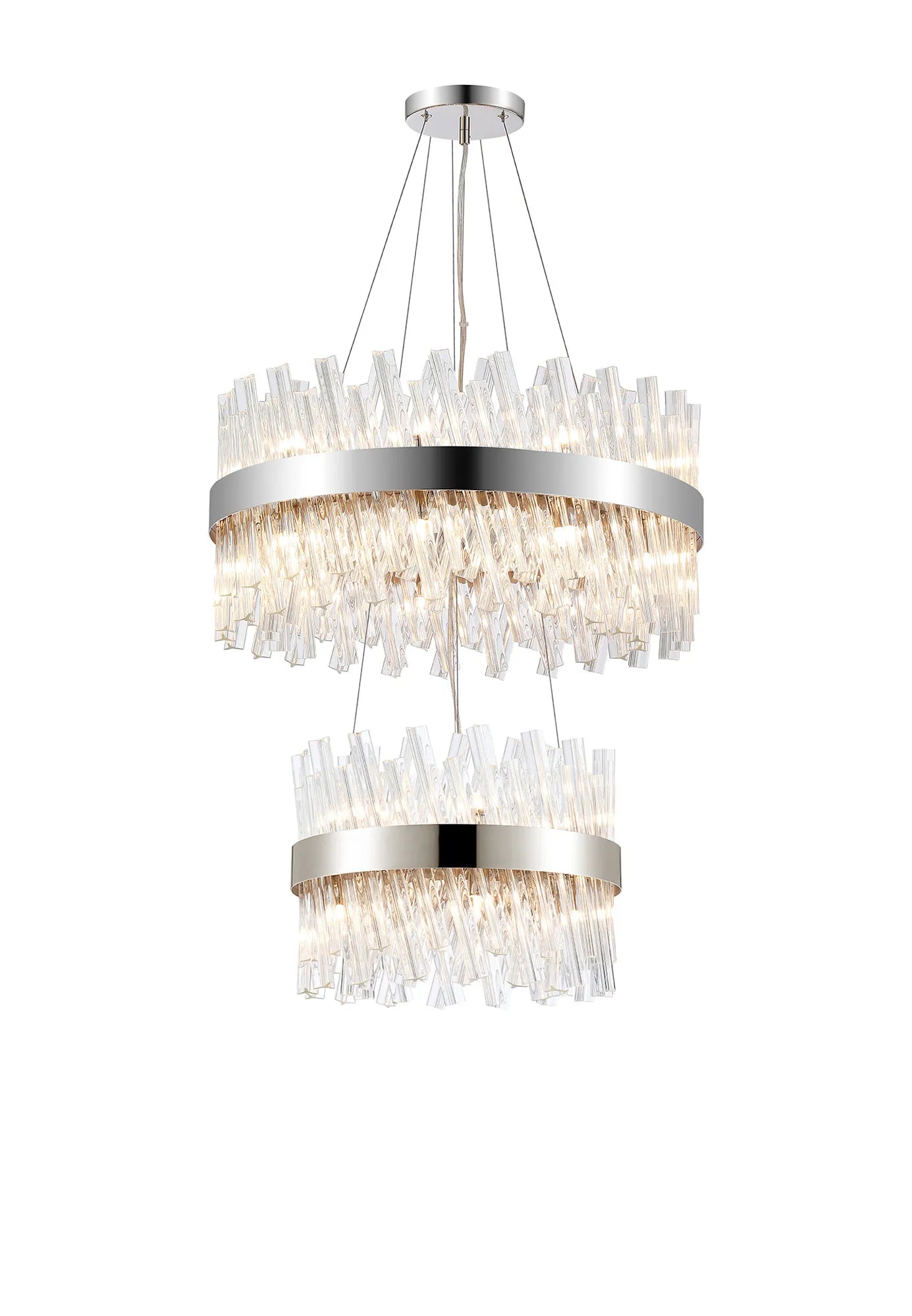 Farnley 2 Tier 60cm Pendant 18 Light - Polished Nickel & Clear