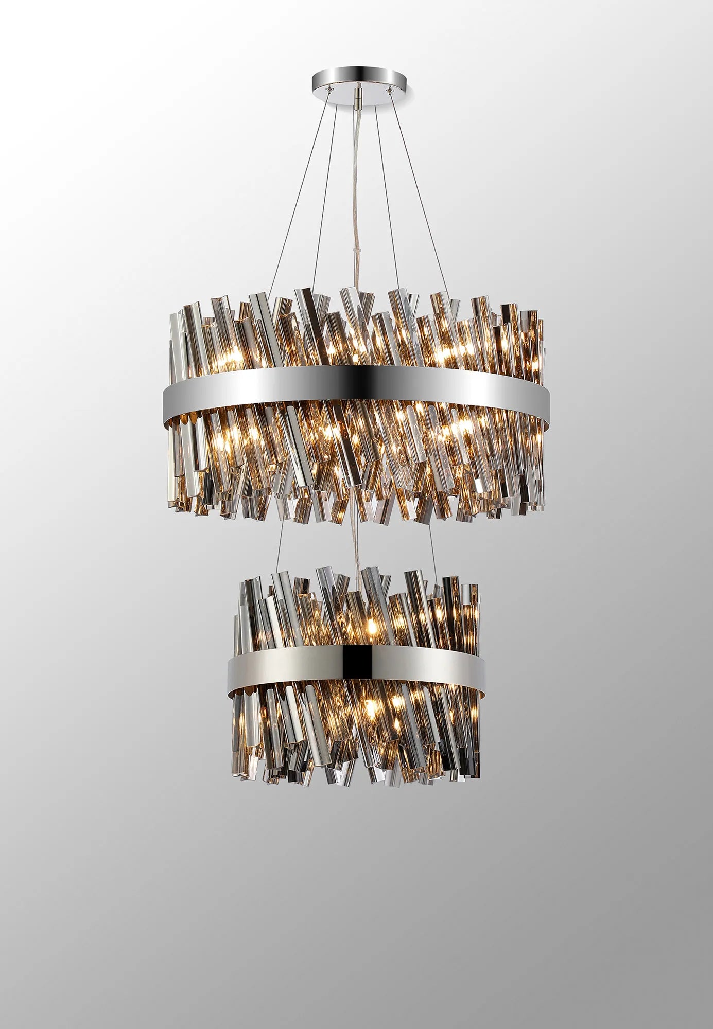 Farnley 2 Tier 60cm Pendant 18 Light - Polished Nickel & Smoke