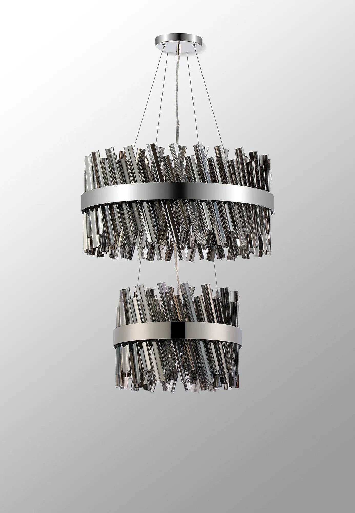 Farnley 2 Tier 60cm Pendant 18 Light - Polished Nickel & Smoke
