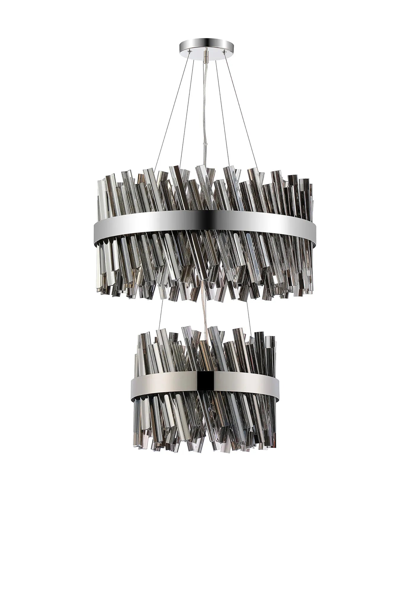 Farnley 2 Tier 60cm Pendant 18 Light - Polished Nickel & Smoke