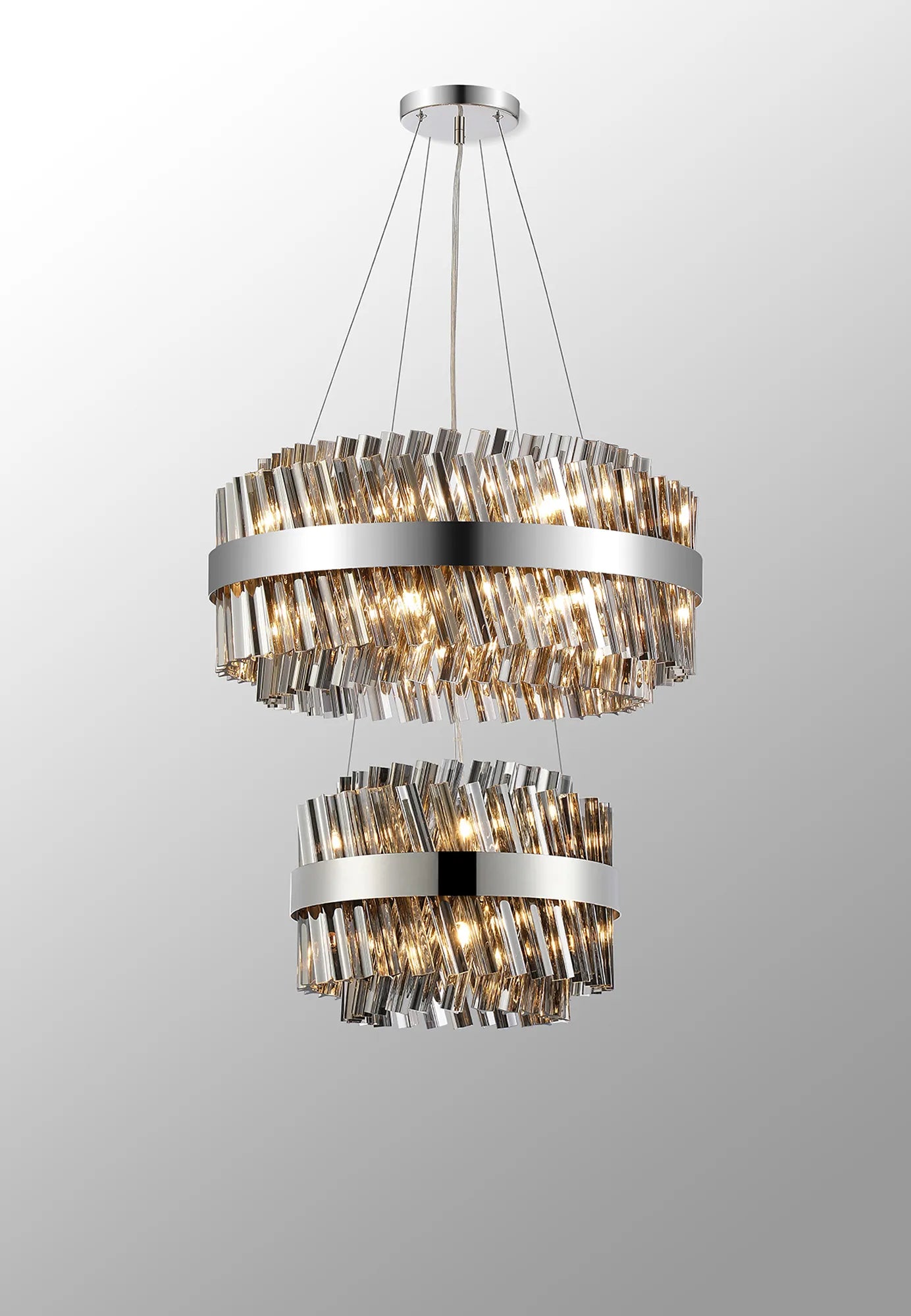 Farnley 2 Tier 60cm Pendant 18 Light - Polished Nickel & Smoke