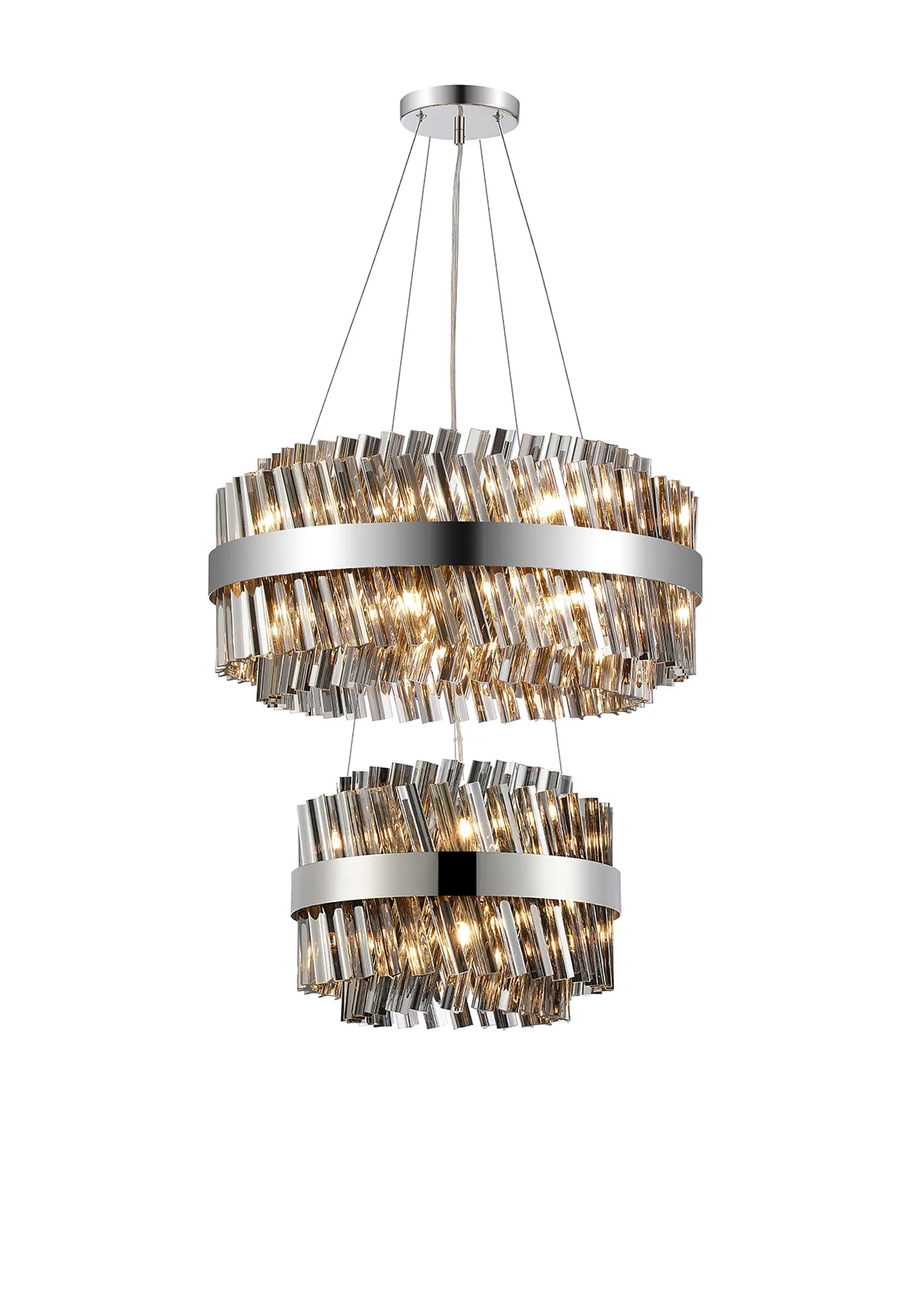 Farnley 2 Tier 60cm Pendant 18 Light - Polished Nickel & Smoke