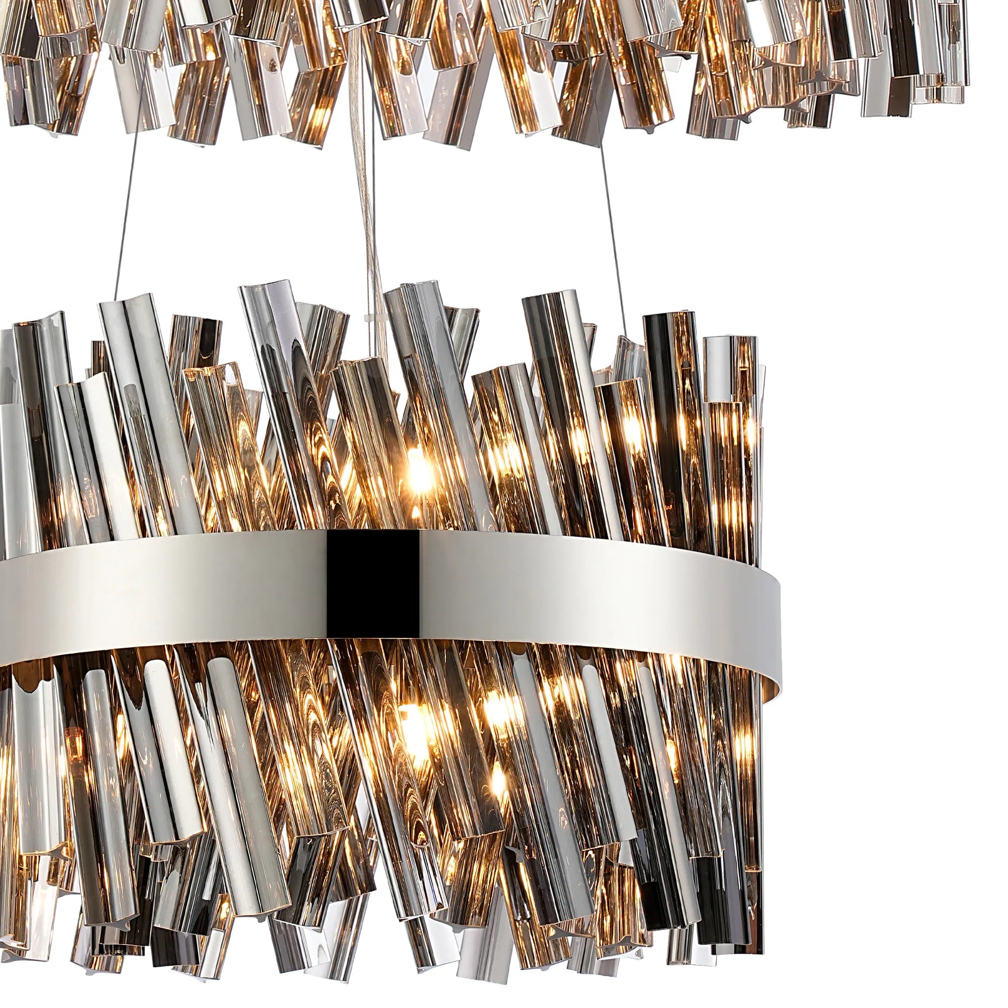 Farnley 2 Tier 60cm Pendant 18 Light - Polished Nickel & Smoke