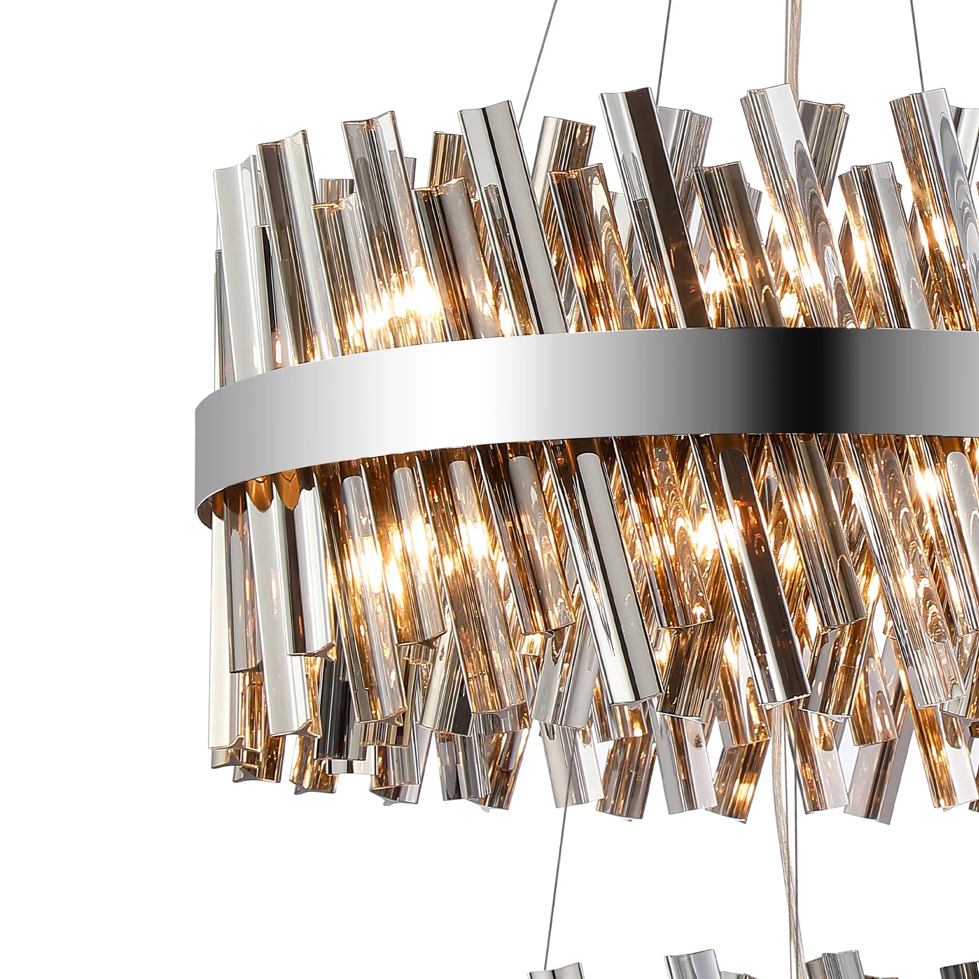 Farnley 2 Tier 60cm Pendant 18 Light - Polished Nickel & Smoke