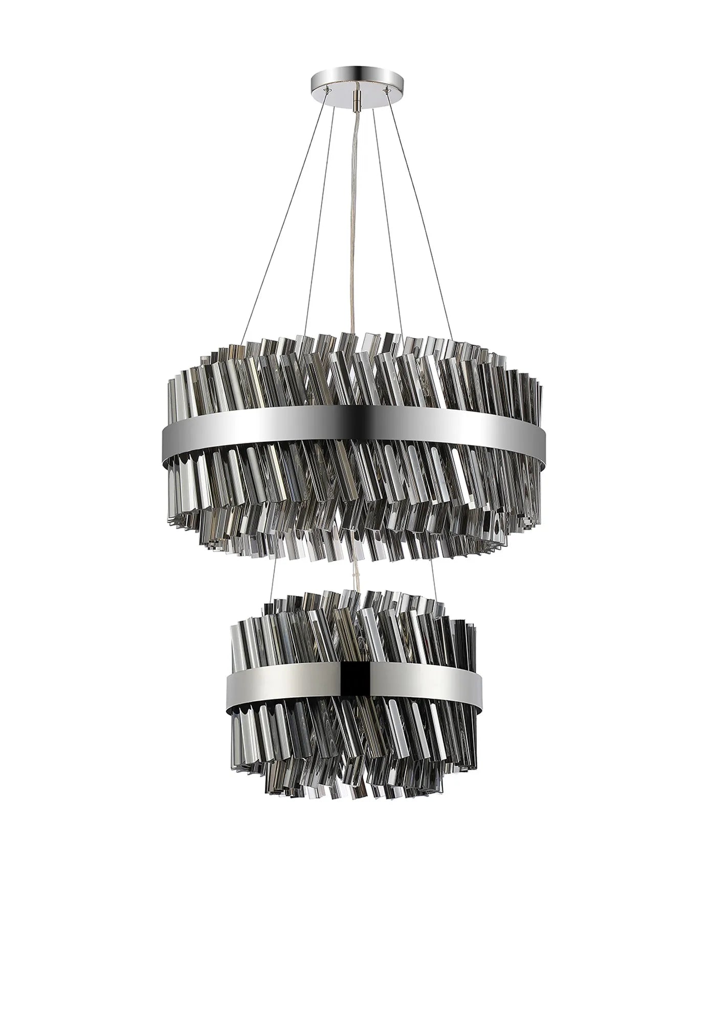 Farnley 2 Tier 60cm Pendant 18 Light - Polished Nickel & Smoke