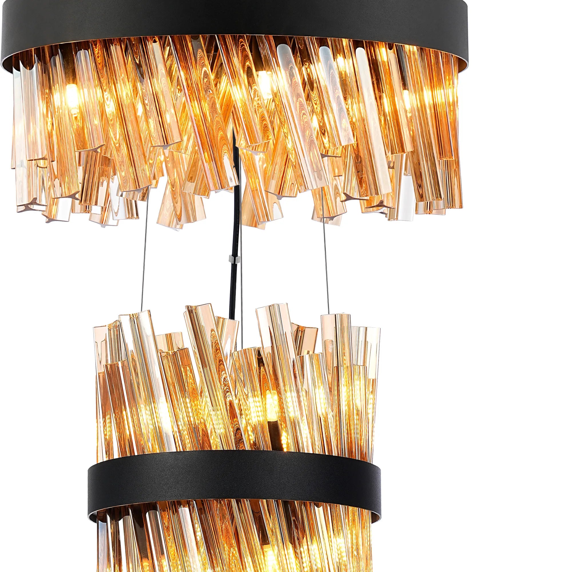 Farnley 3 Tier 60cm Pendant 18 Light - Satin Black & Amber