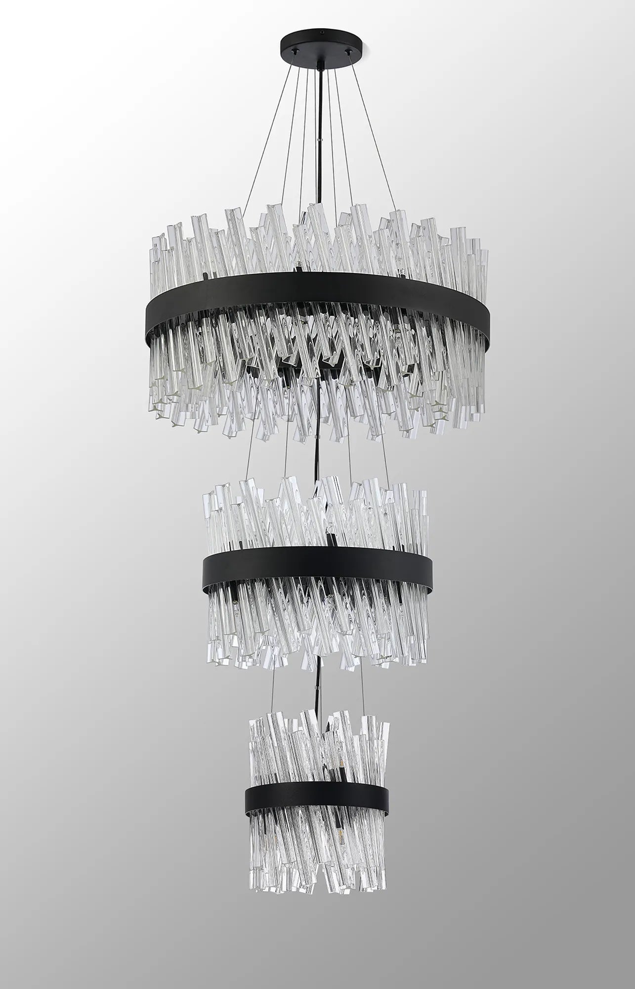 Farnley 3 Tier 60cm Pendant 18 Light - Satin Black & Clear