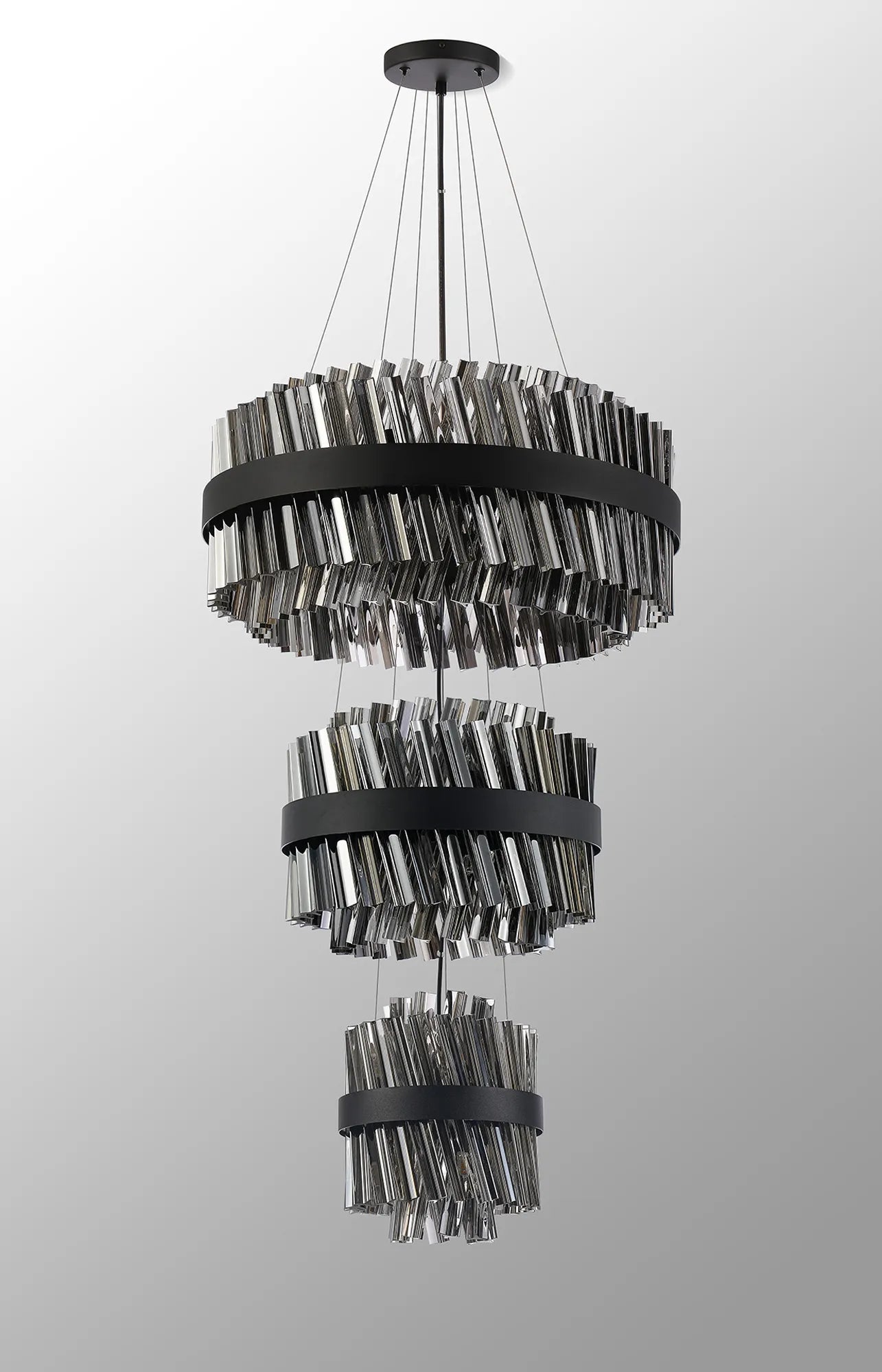 Farnley 3 Tier 60cm Pendant 18 Light - Satin Black & Smoke