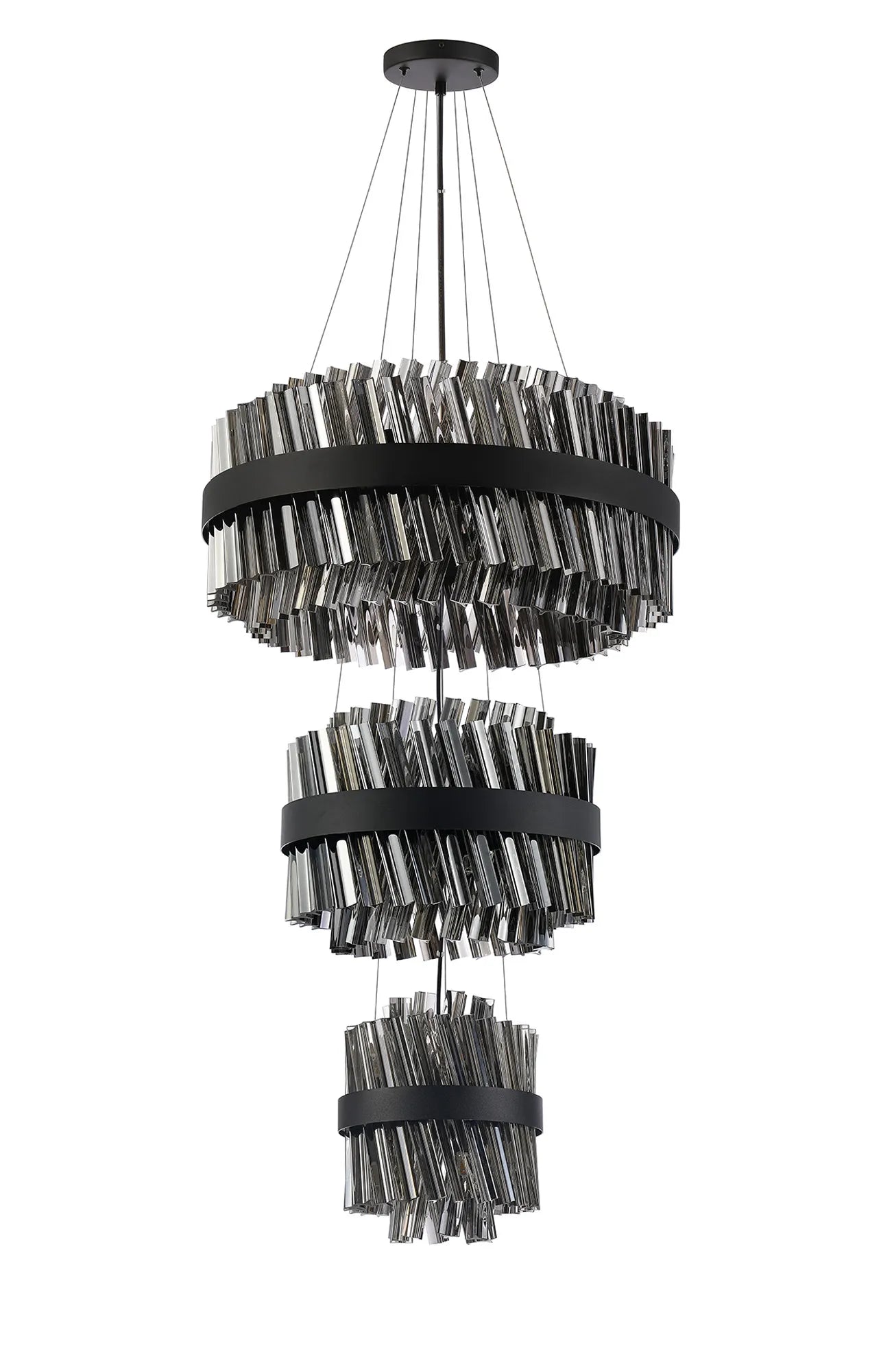Farnley 3 Tier 60cm Pendant 18 Light - Satin Black & Smoke