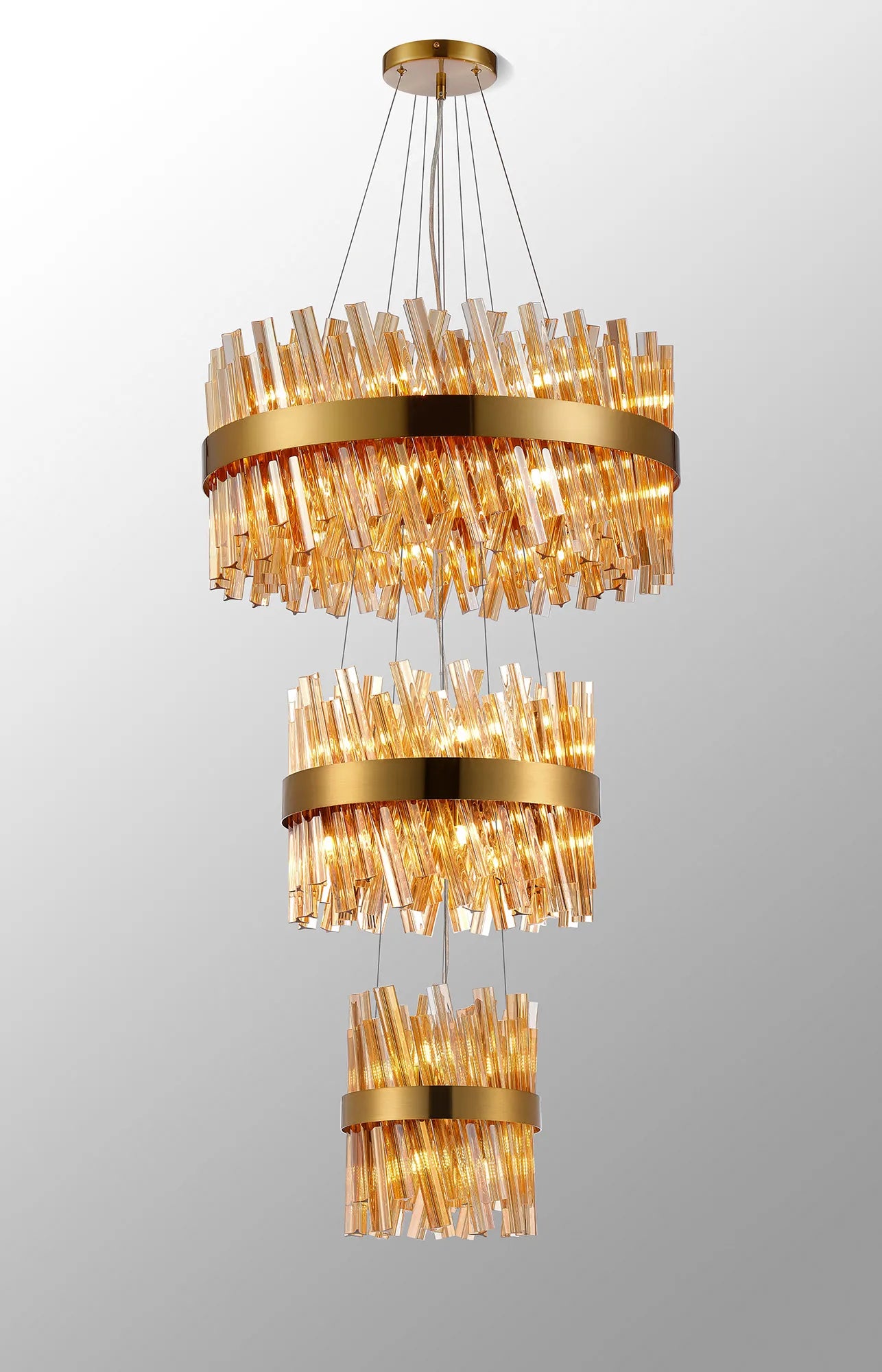 Farnley 3 Tier 60cm Pendant 18 Light - Brass & Amber