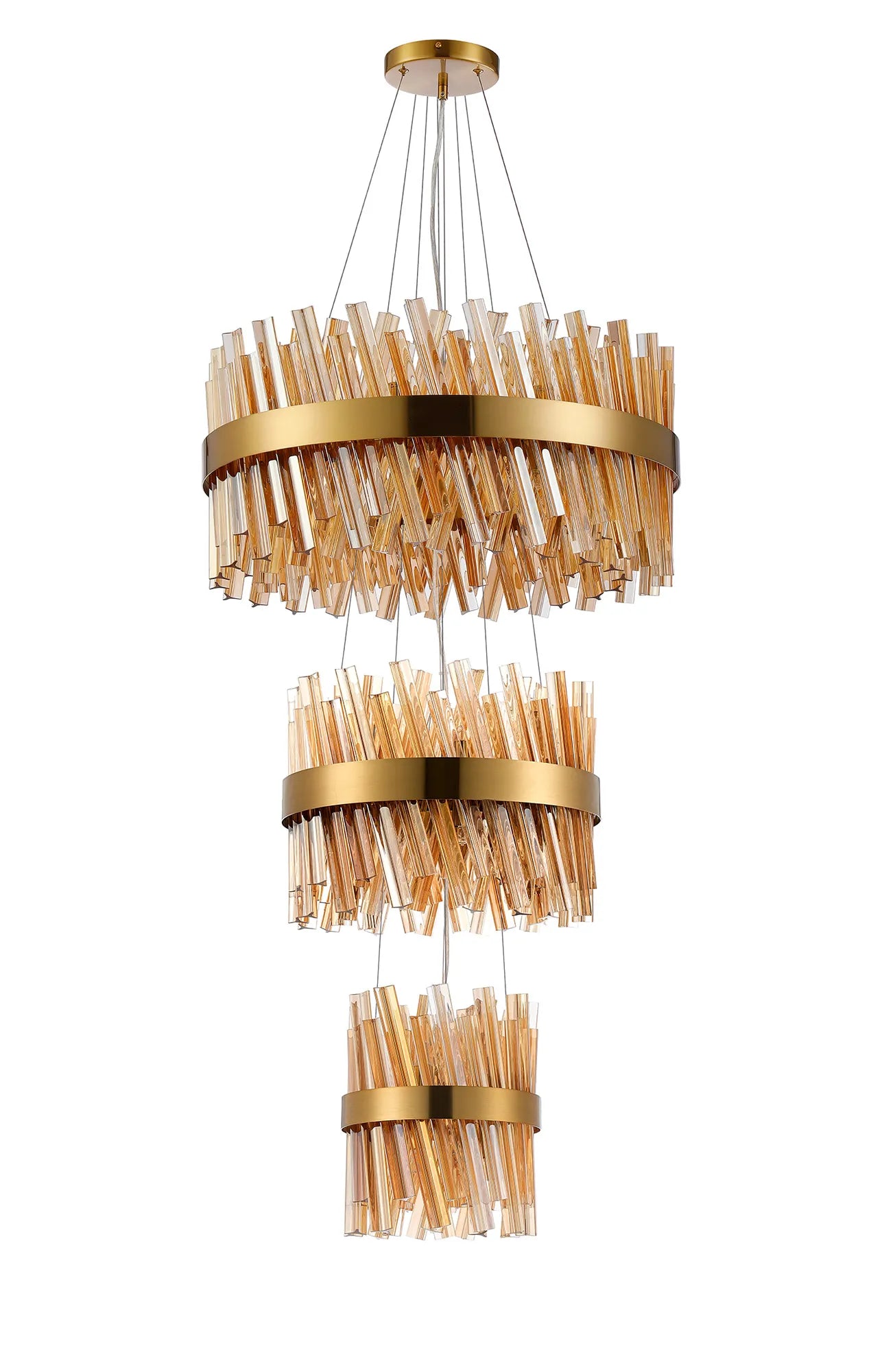 Farnley 3 Tier 60cm Pendant 18 Light - Brass & Amber