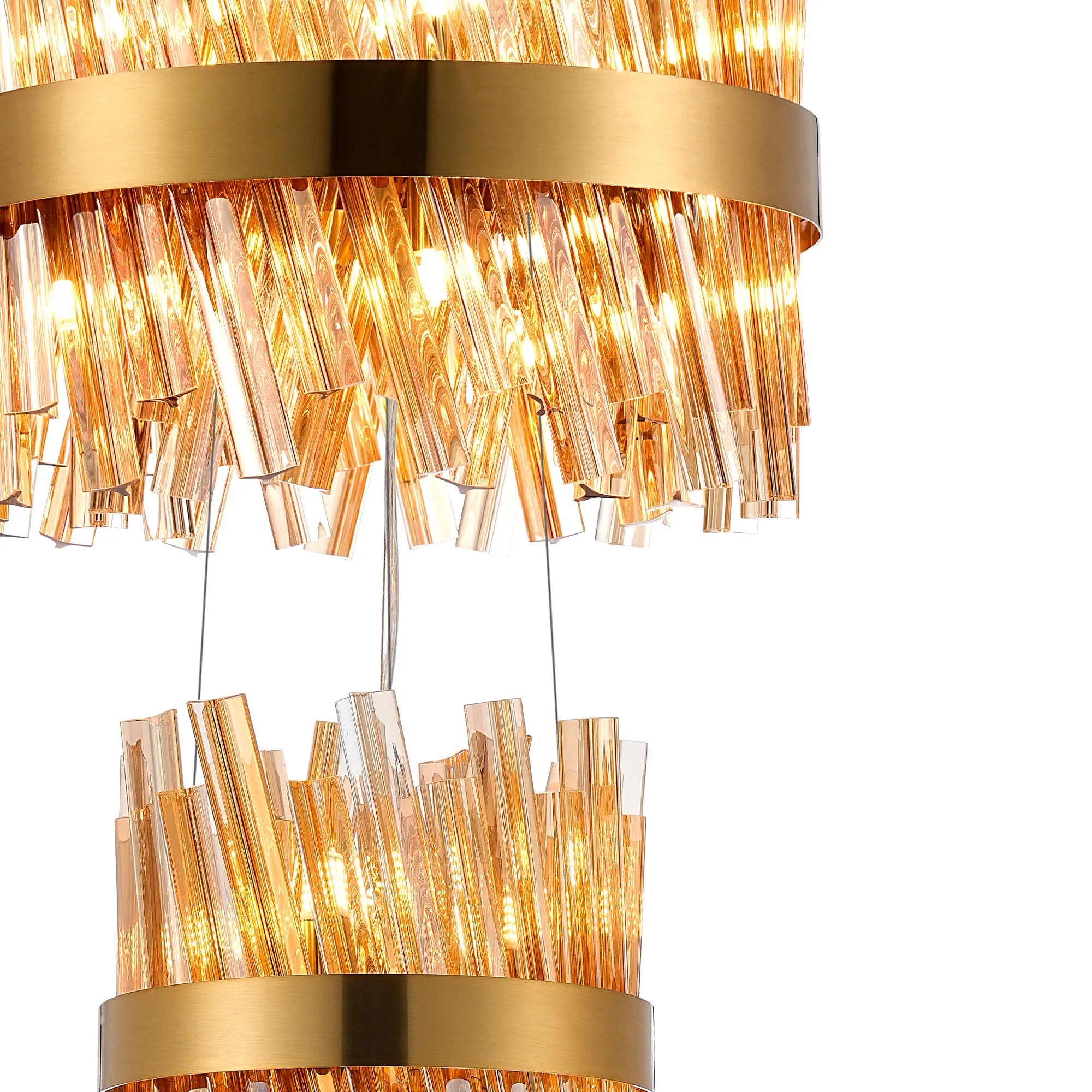 Farnley 3 Tier 60cm Pendant 18 Light - Brass & Amber