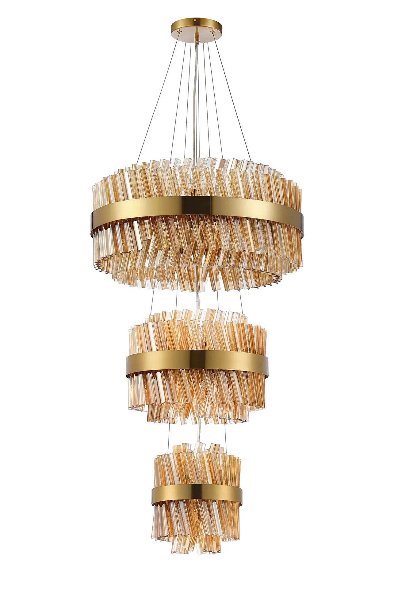 Farnley 3 Tier 60cm Pendant 18 Light - Brass & Amber
