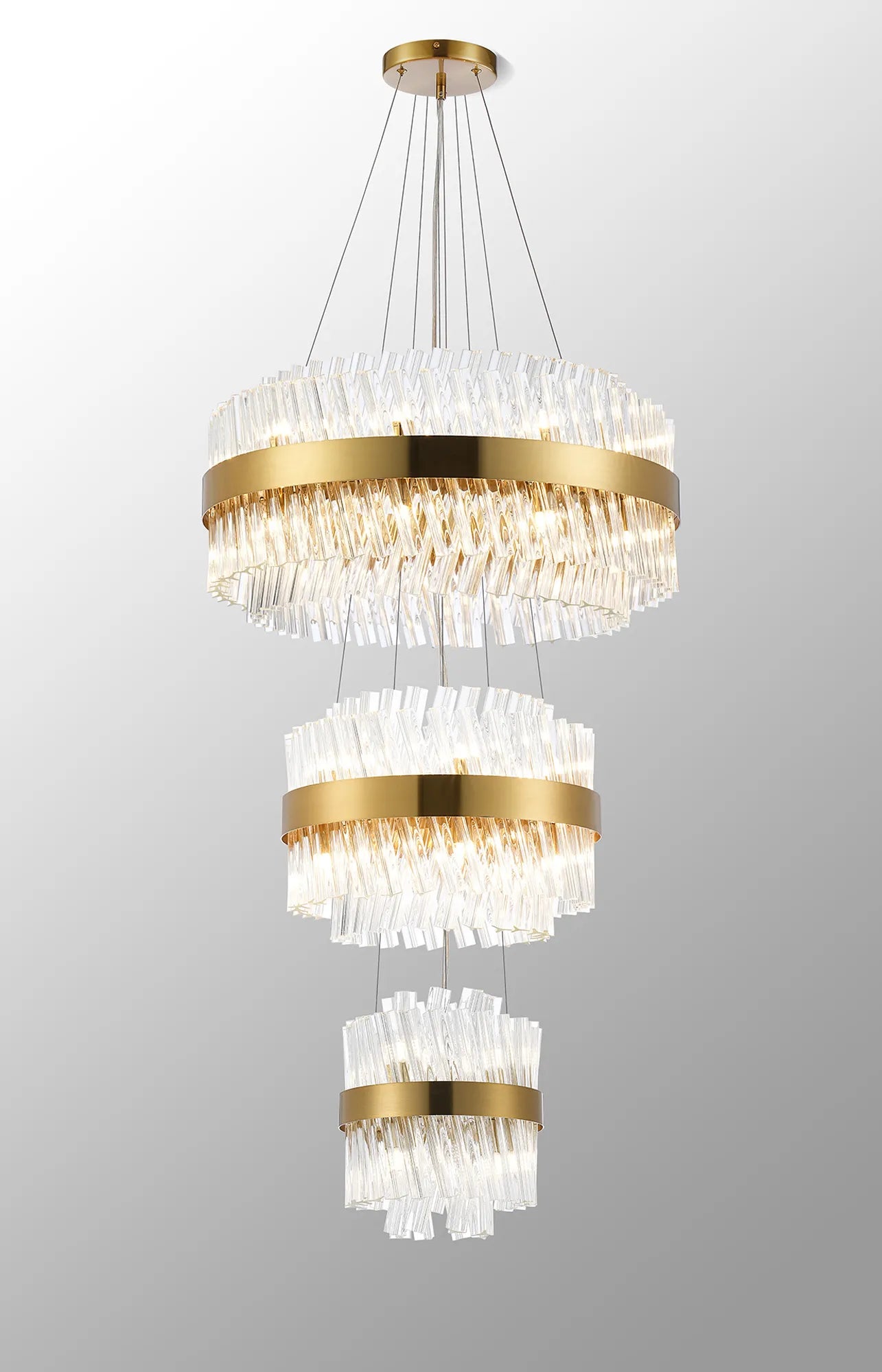 Farnley 3 Tier 60cm Pendant 18 Light - Brass & Clear