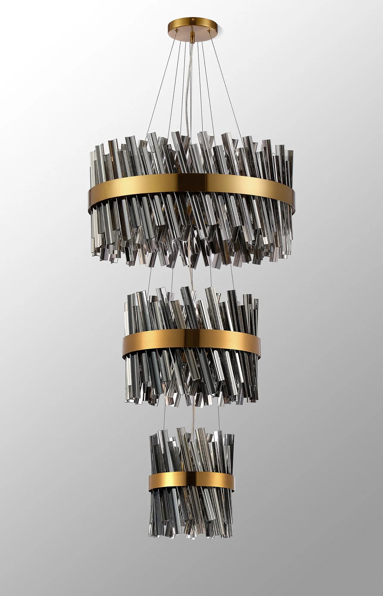 Farnley 3 Tier 60cm Pendant 18 Light - Brass & Smoke