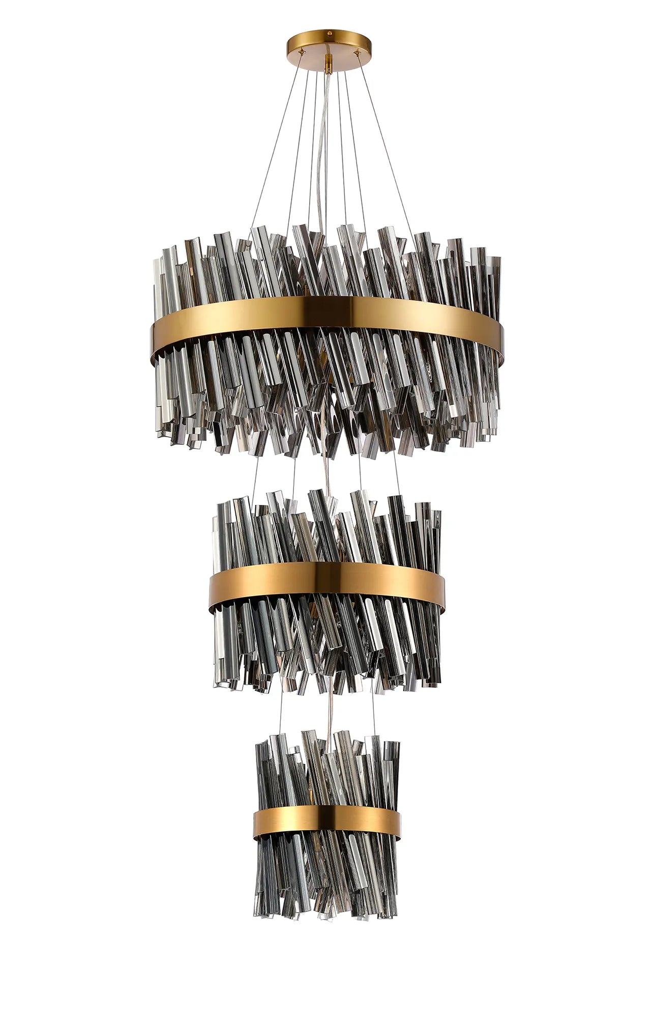 Farnley 3 Tier 60cm Pendant 18 Light - Brass & Smoke