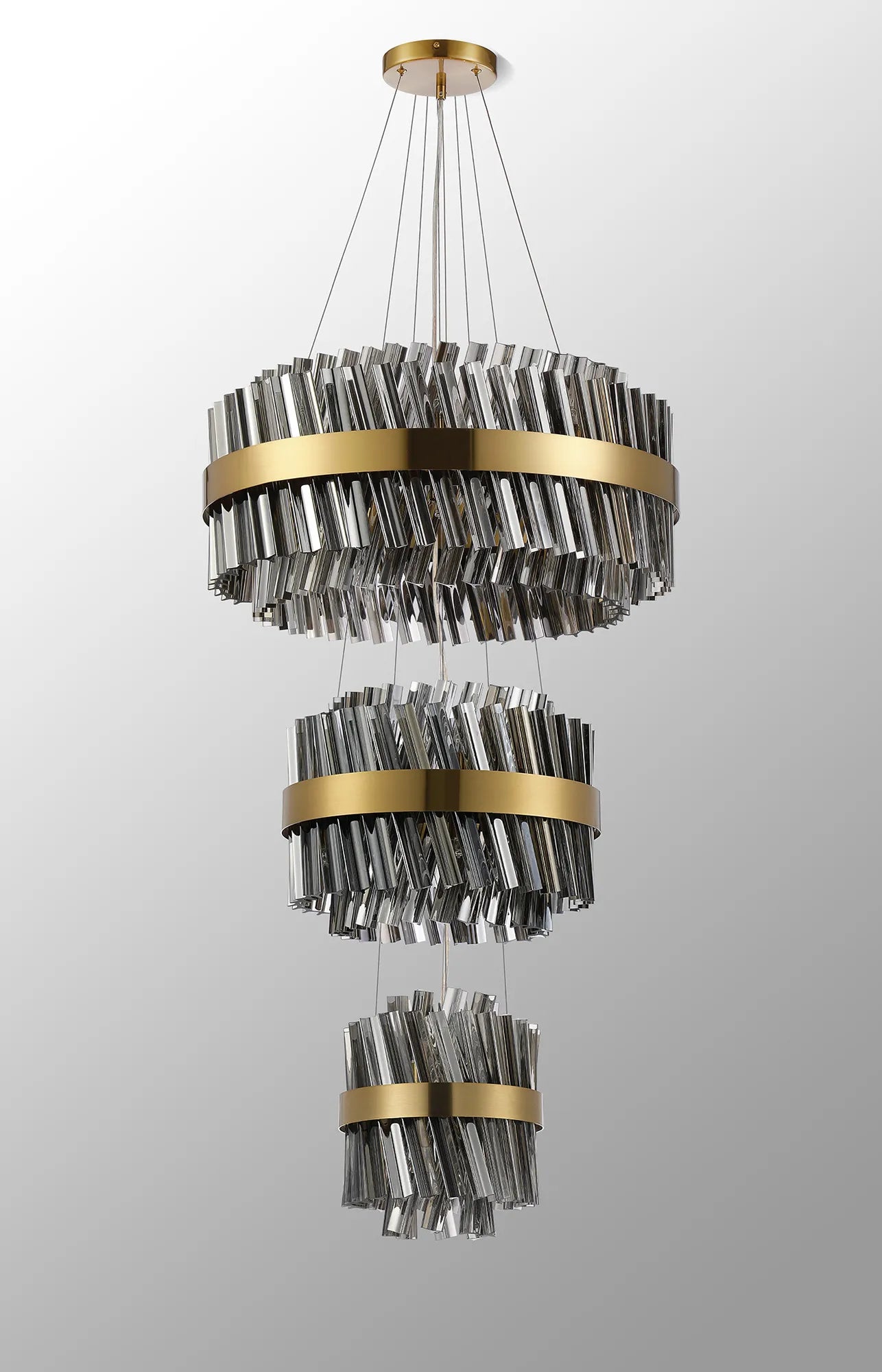 Farnley 3 Tier 60cm Pendant 18 Light - Brass & Smoke