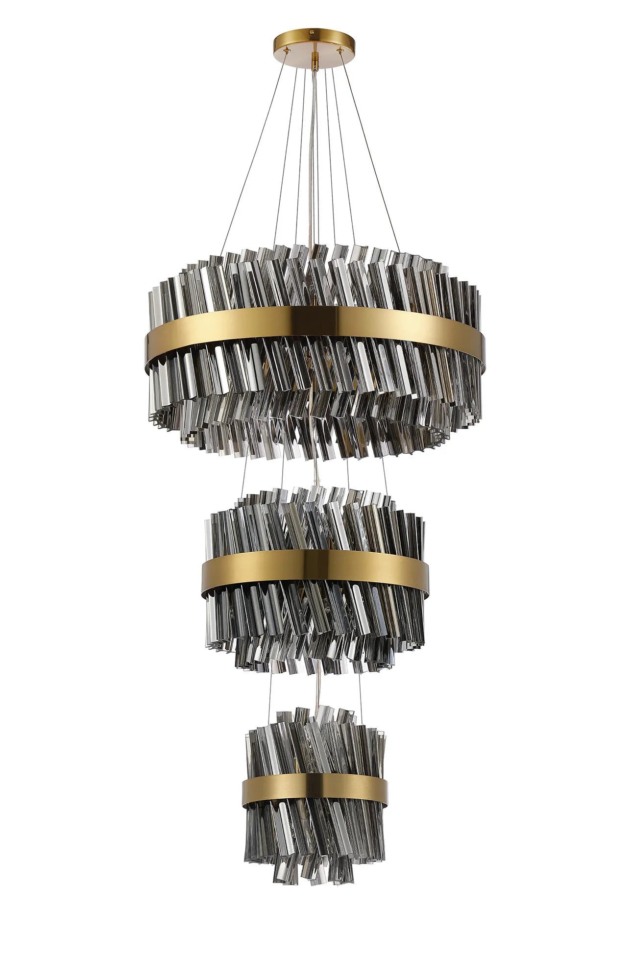 Farnley 3 Tier 60cm Pendant 18 Light - Brass & Smoke