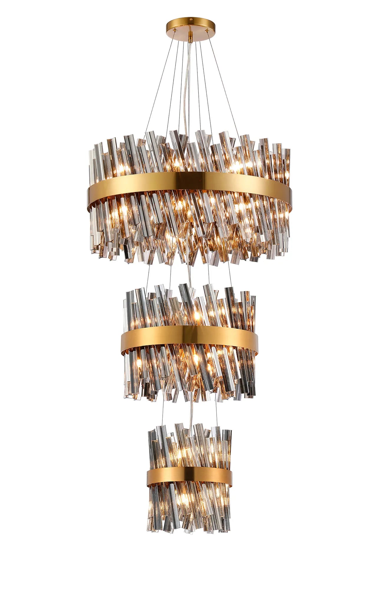 Farnley 3 Tier 60cm Pendant 18 Light - Brass & Smoke