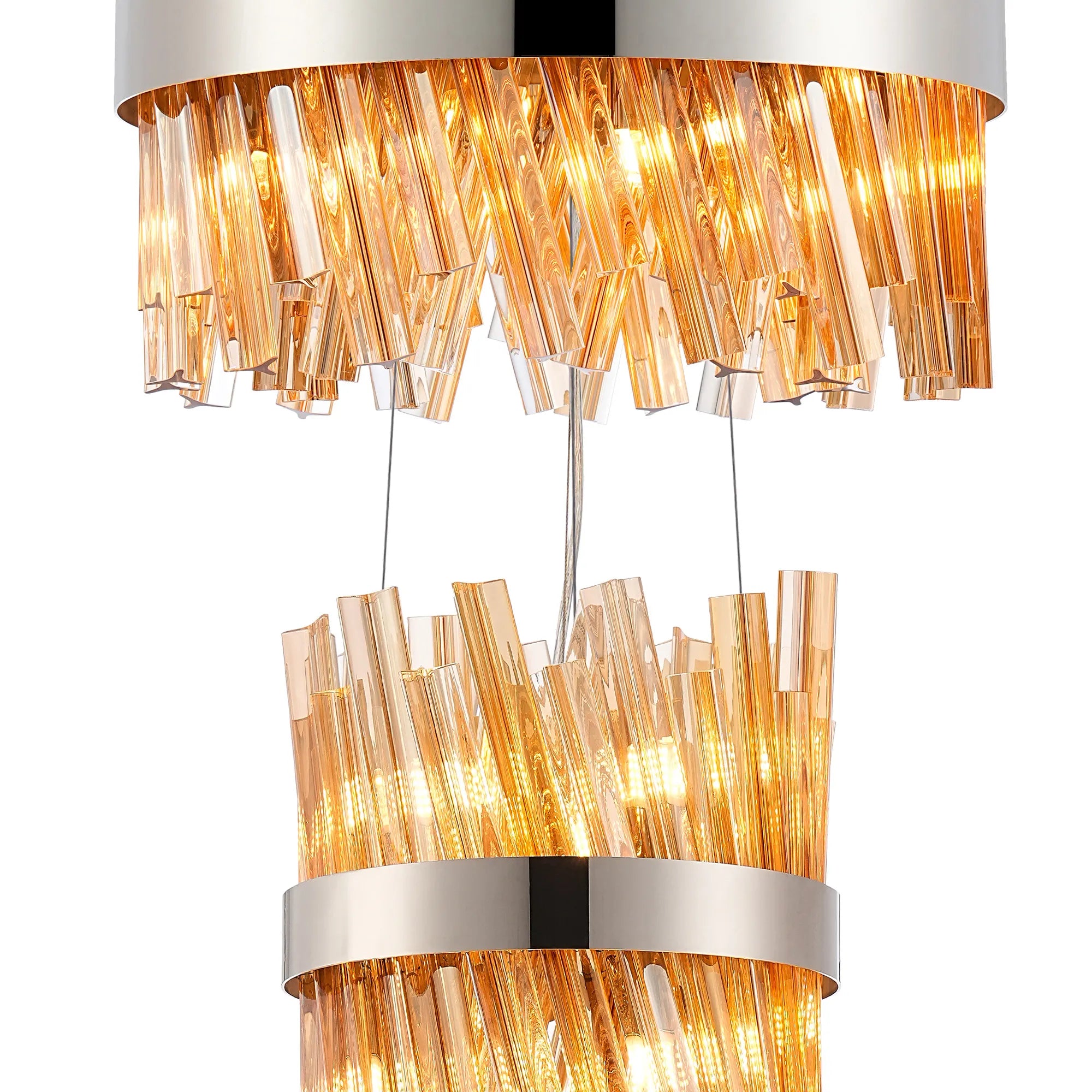 Farnley 3 Tier 60cm Pendant 18 Light - Polished Nickel & Amber