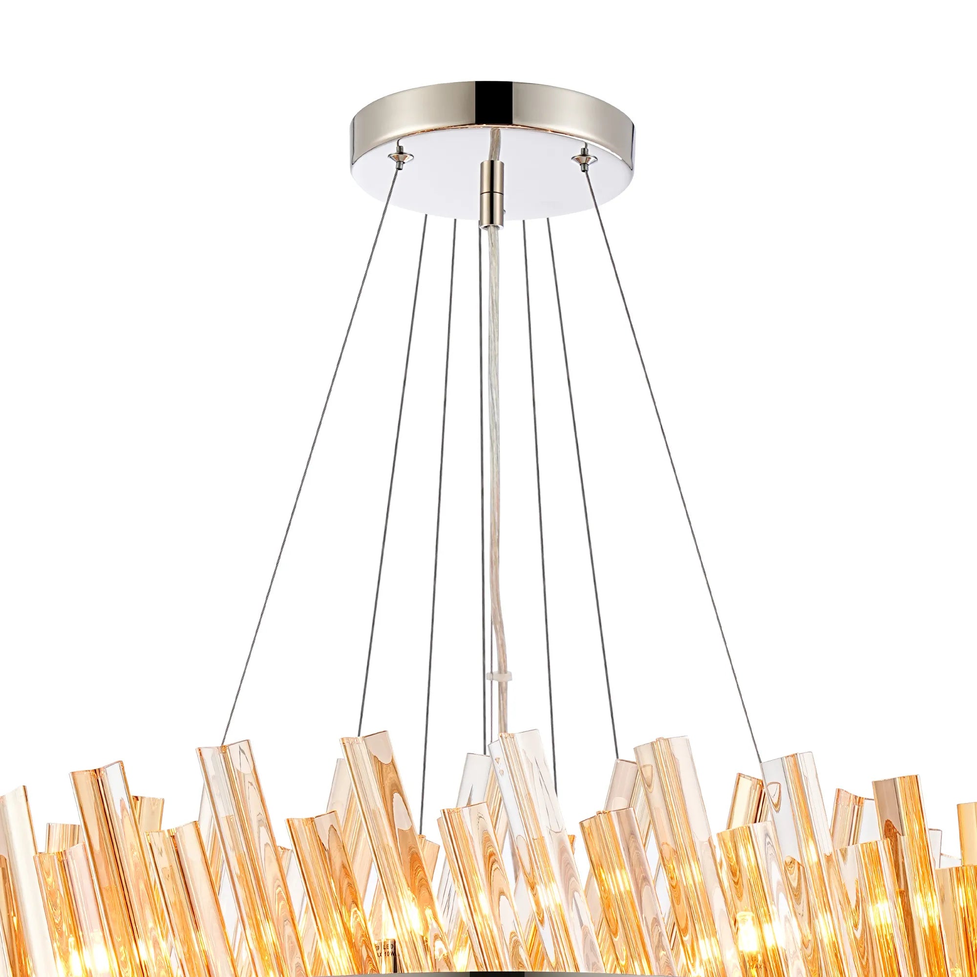 Farnley 3 Tier 60cm Pendant 18 Light - Polished Nickel & Amber