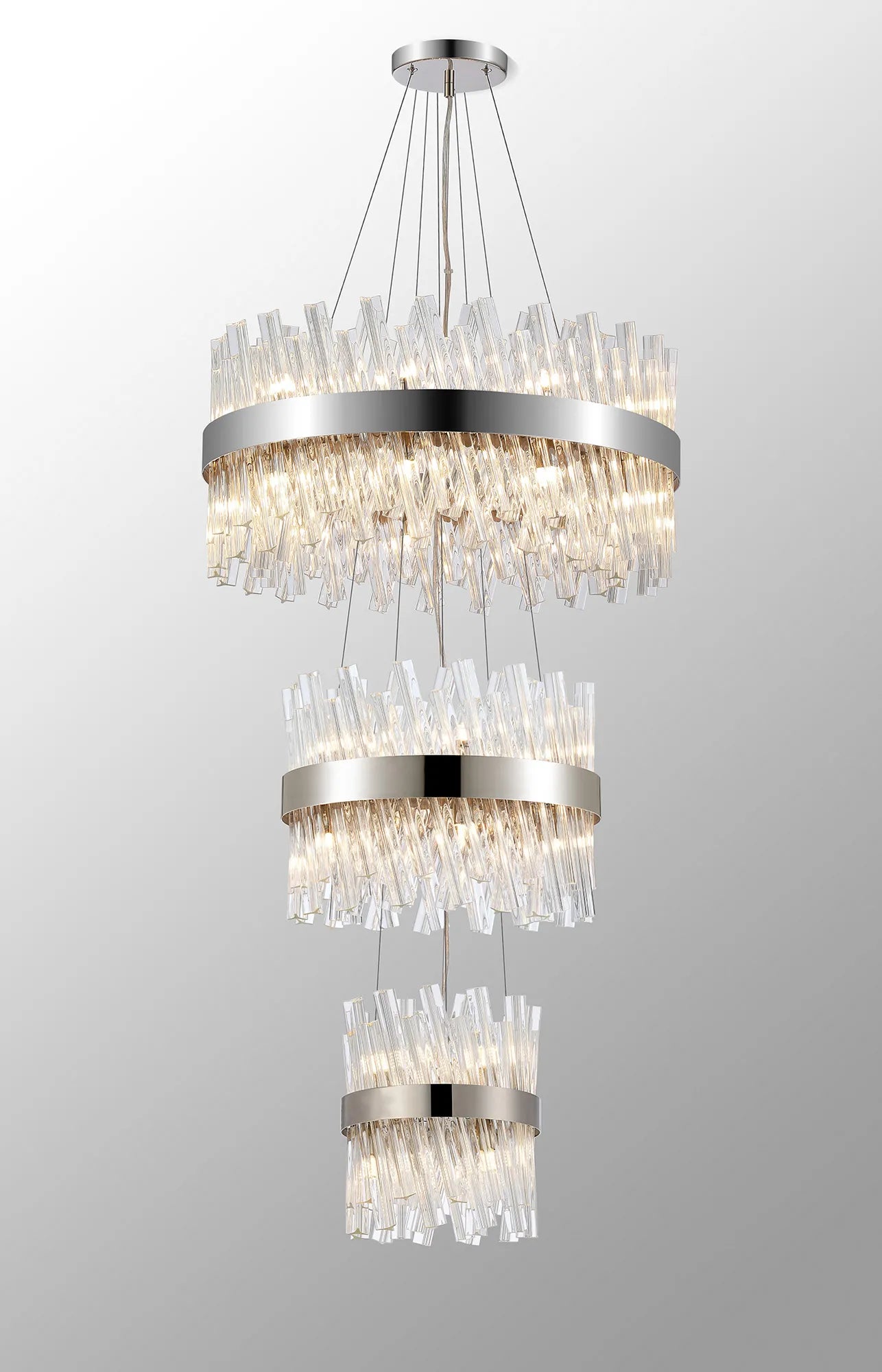 Farnley 3 Tier 60cm Pendant 18 Light - Polished Nickel & Clear