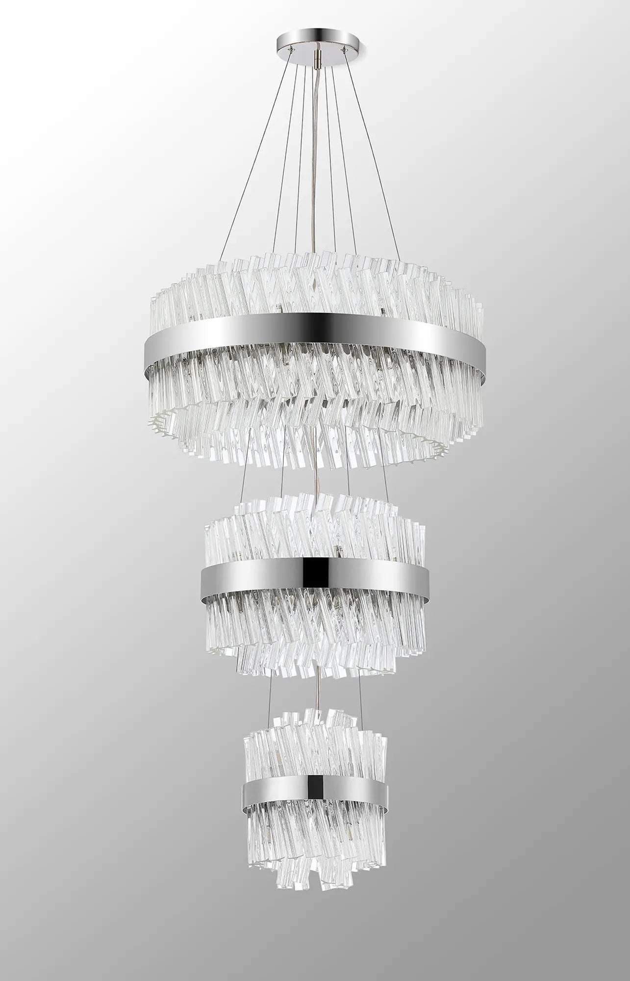 Farnley 3 Tier 60cm Pendant 18 Light - Polished Nickel & Clear