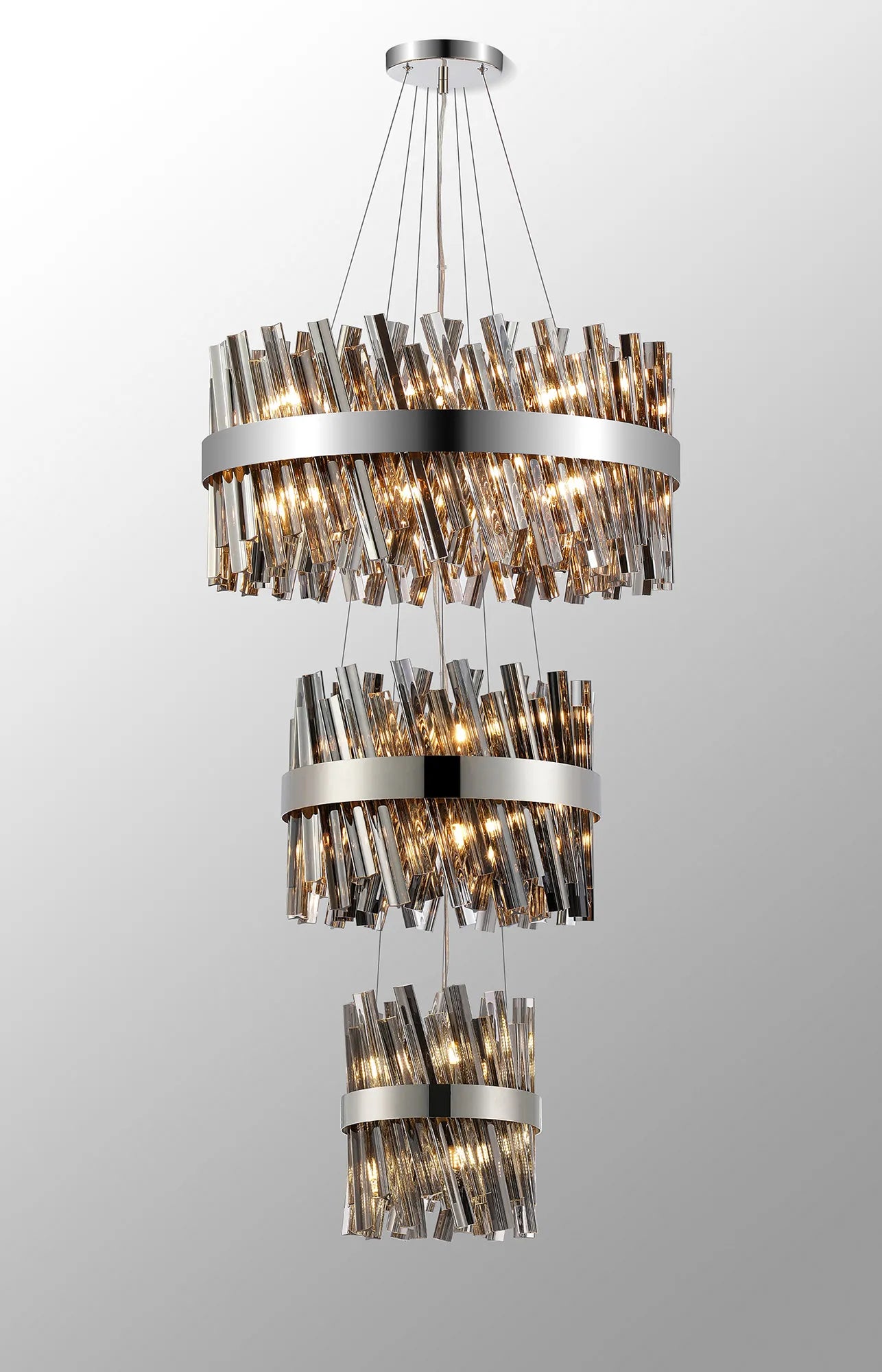Farnley 3 Tier 60cm Pendant 18 Light - Polished Nickel & Smoke