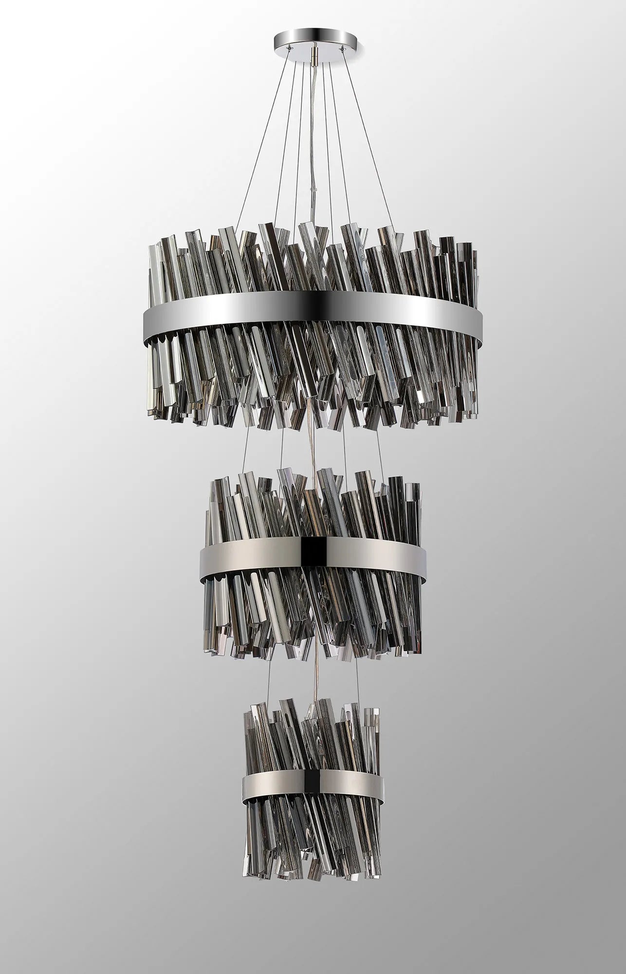 Farnley 3 Tier 60cm Pendant 18 Light - Polished Nickel & Smoke
