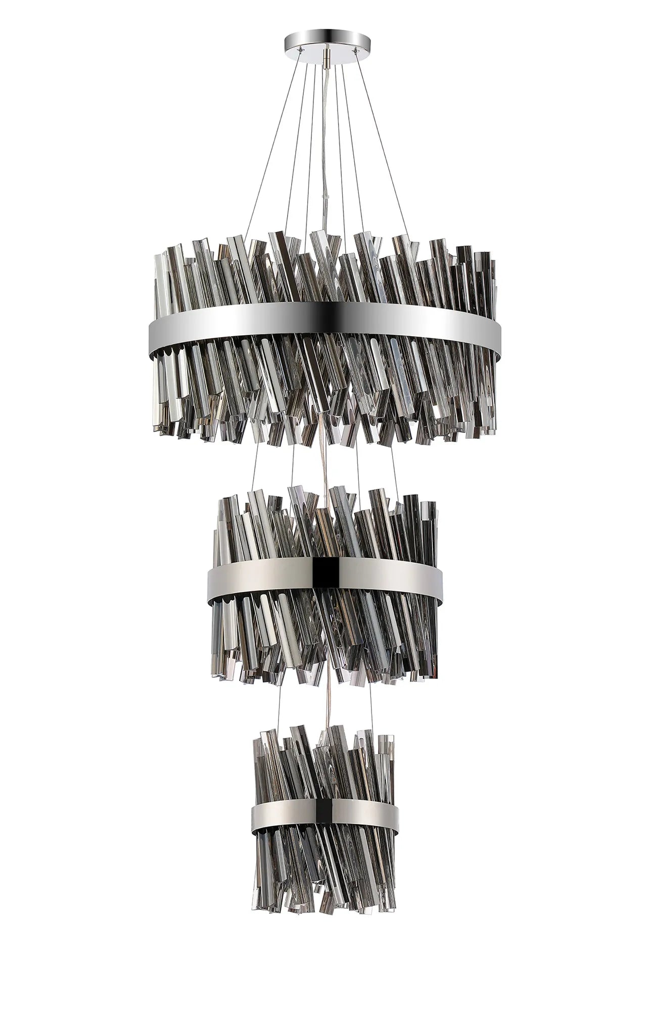 Farnley 3 Tier 60cm Pendant 18 Light - Polished Nickel & Smoke