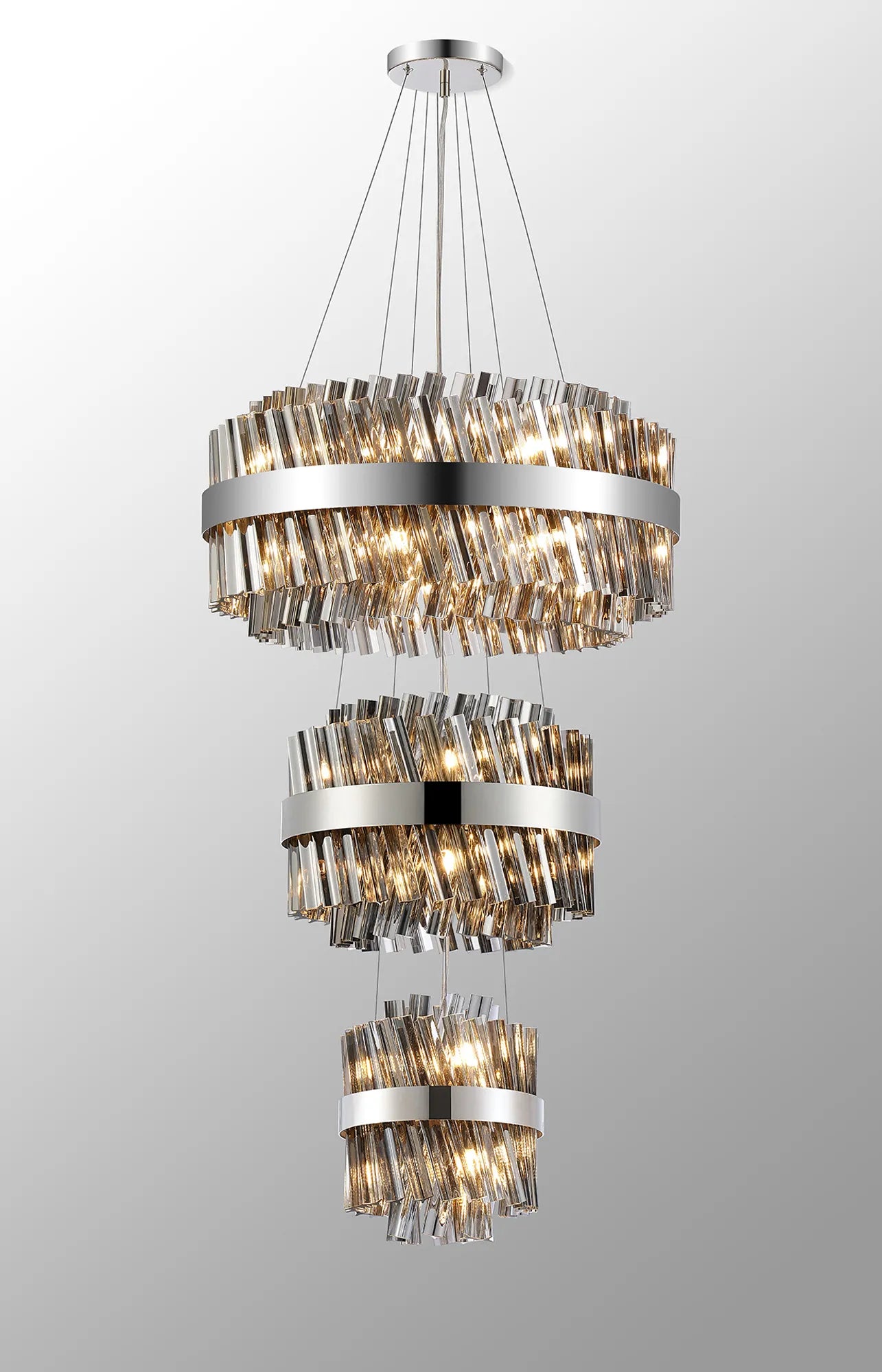 Farnley 3 Tier 60cm Pendant 18 Light - Polished Nickel & Smoke