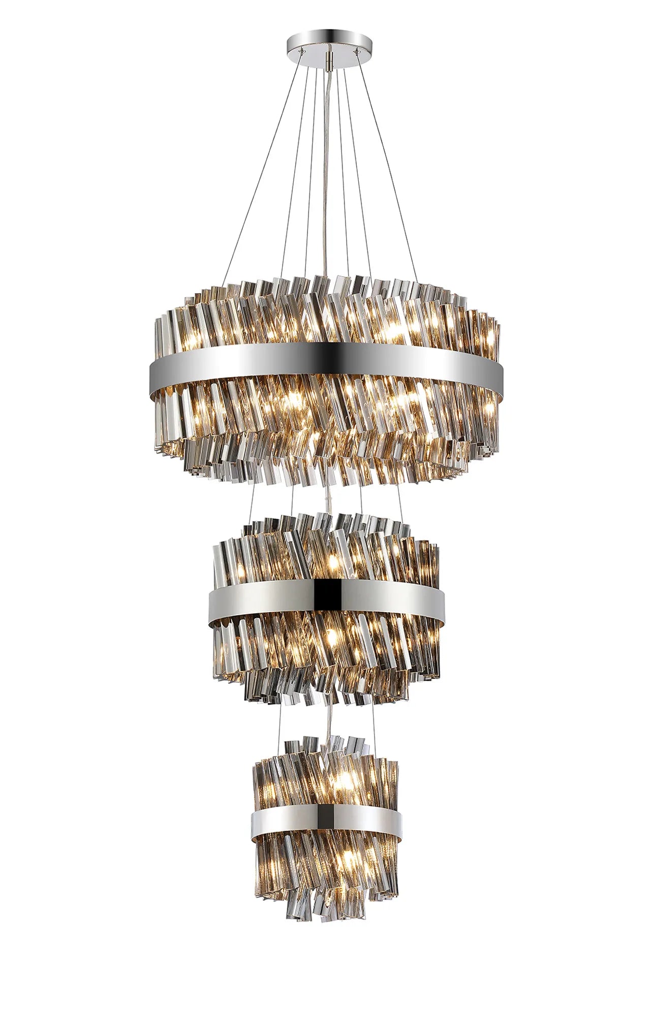 Farnley 3 Tier 60cm Pendant 18 Light - Polished Nickel & Smoke