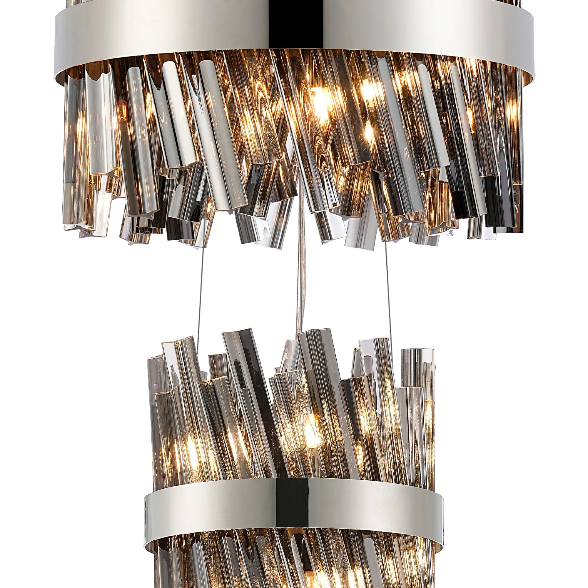Farnley 3 Tier 60cm Pendant 18 Light - Polished Nickel & Smoke