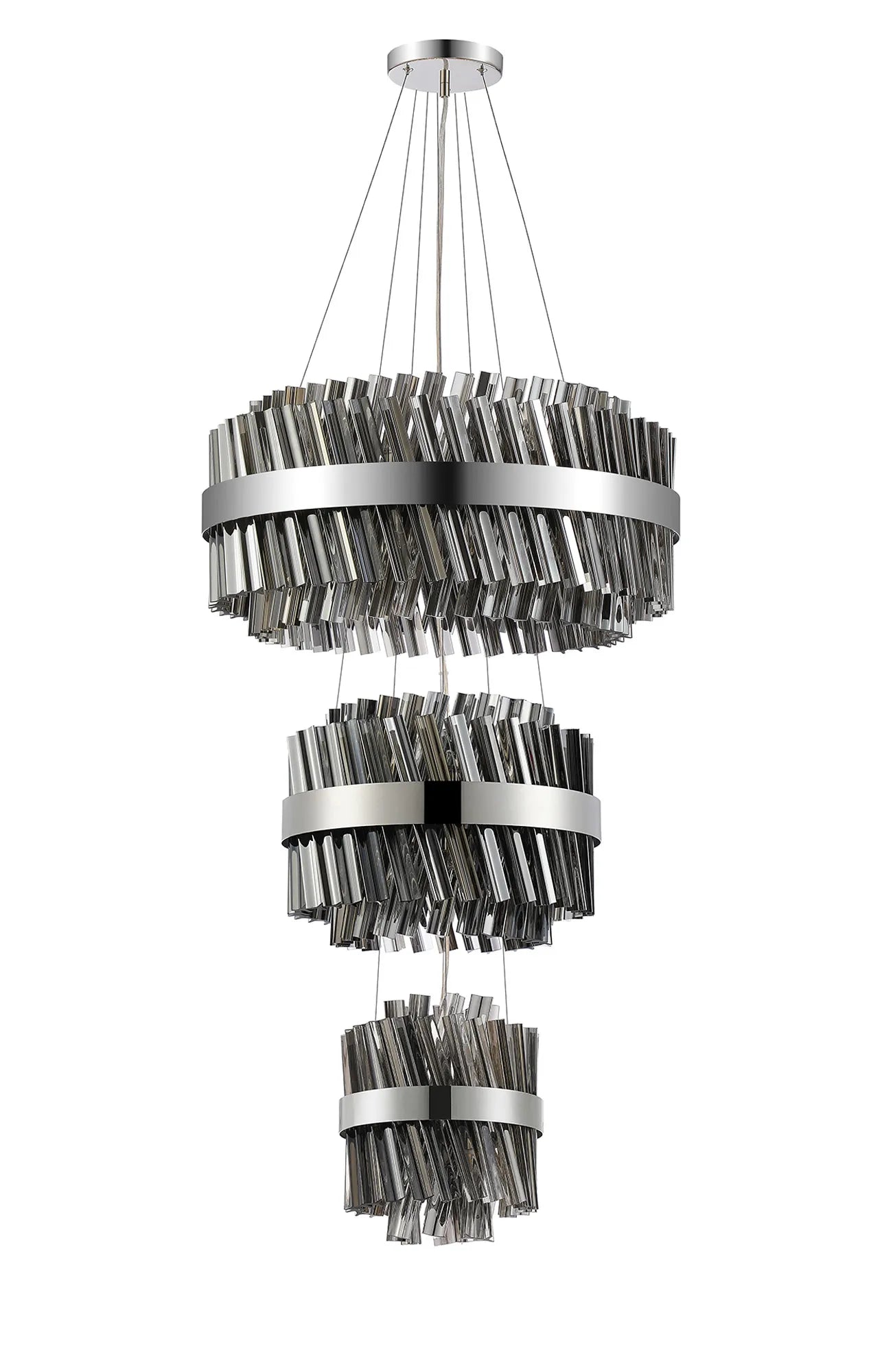 Farnley 3 Tier 60cm Pendant 18 Light - Polished Nickel & Smoke