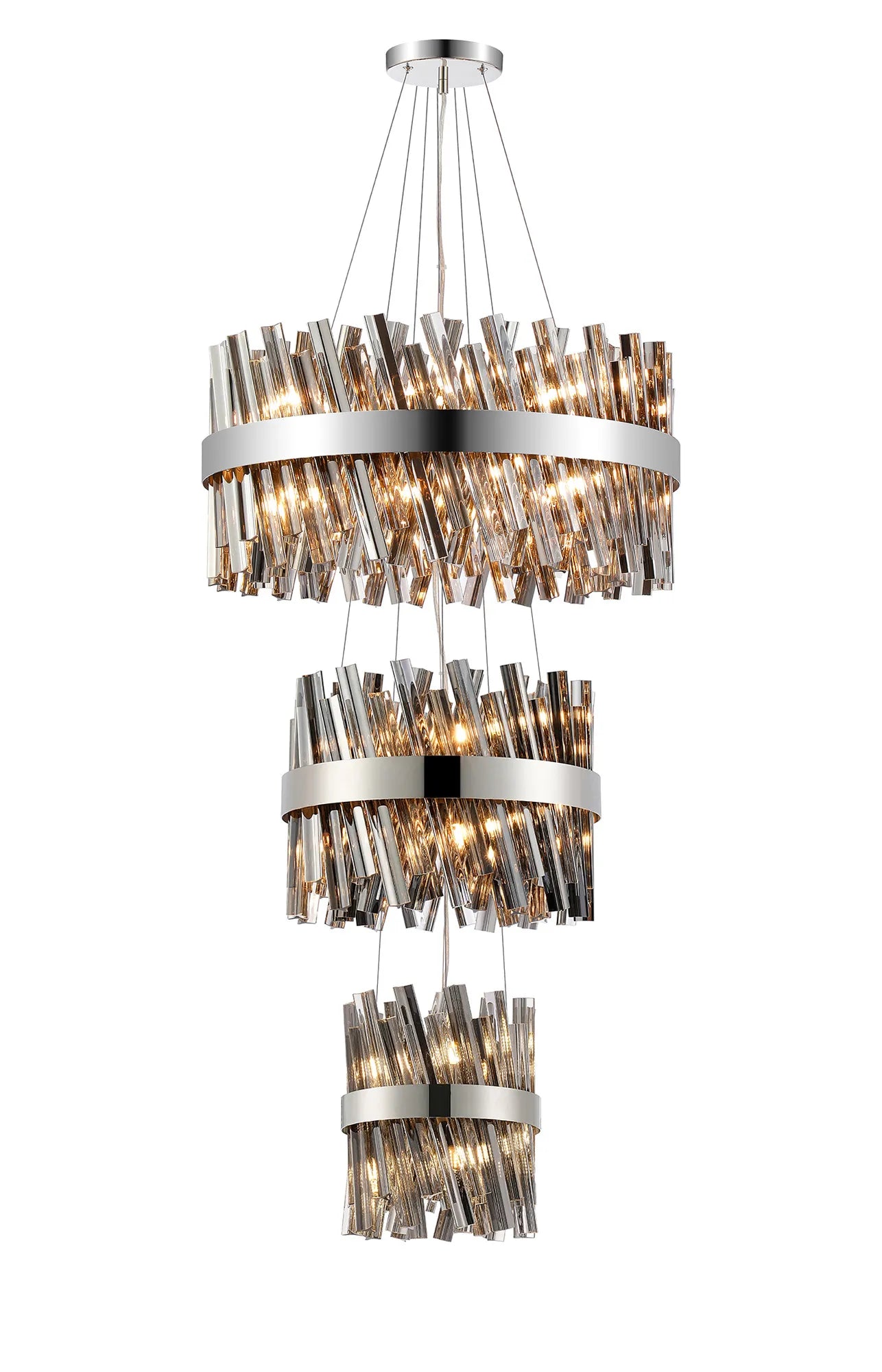 Farnley 3 Tier 60cm Pendant 18 Light - Polished Nickel & Smoke