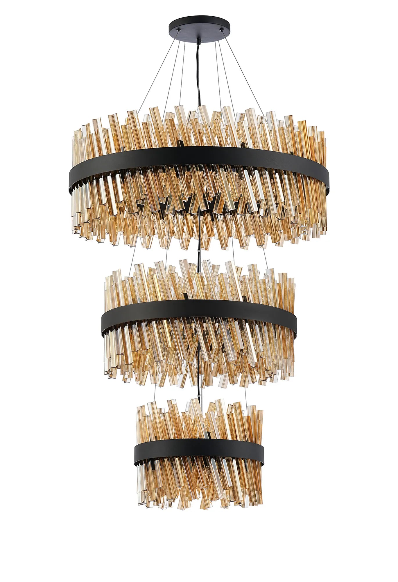 Farnley 3 Tier 80cm Pendant 24 Light - Satin Black & Amber